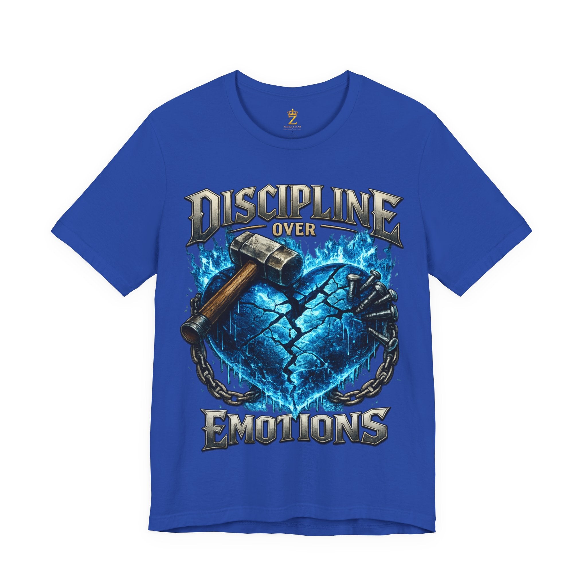 Discipline Over Emotions Premium Graphic T-Shirt (Blue Heart) Printify