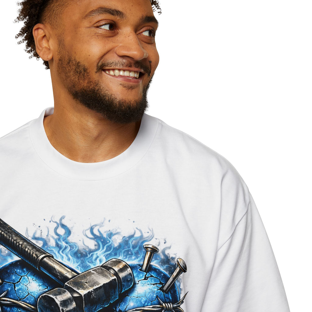 Oversized Discipline Over Emotions Graphic T-Shirt (Blue Heart) Printify