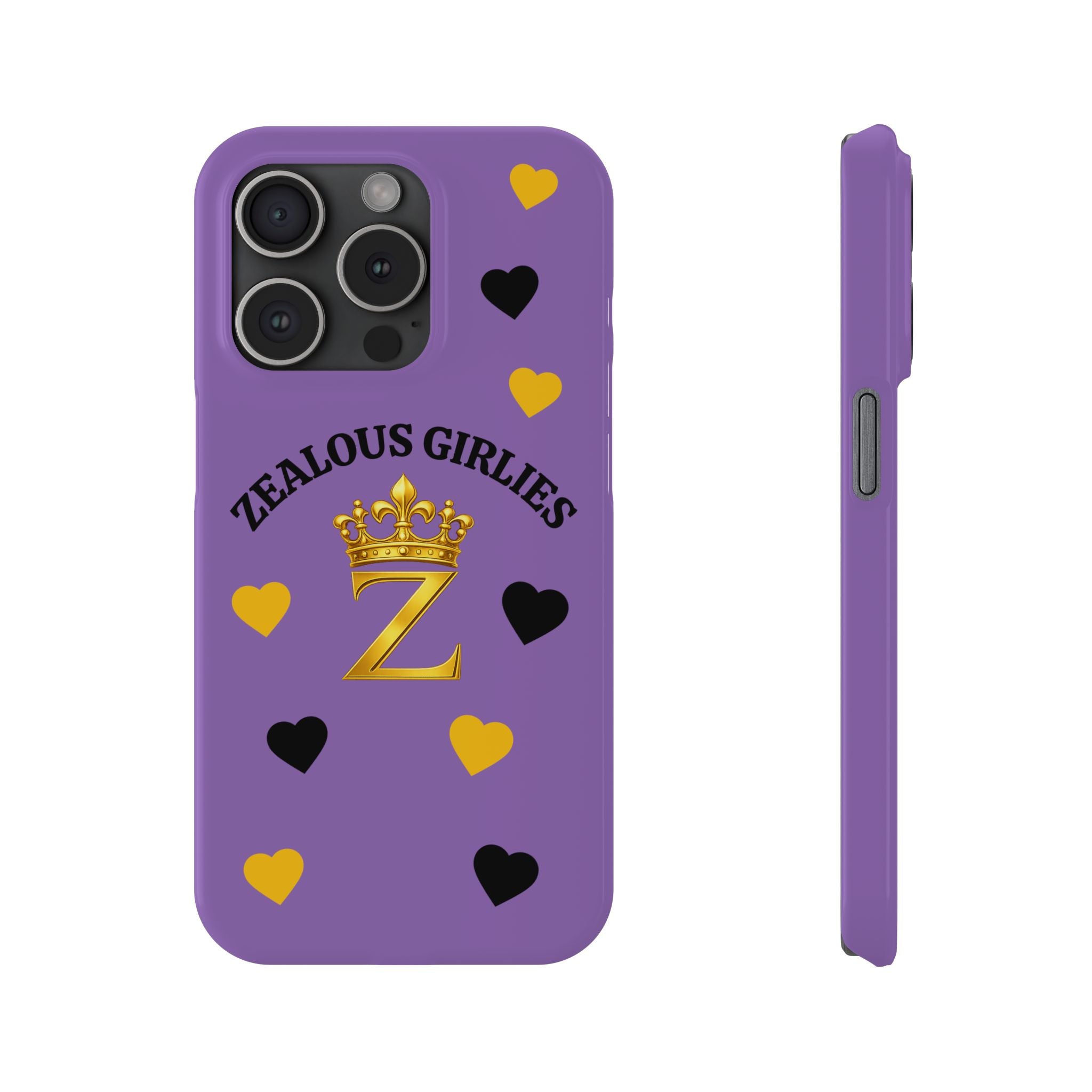 Zealous Girlies 'Z' Crown Slim Phone Case — Purple & Gold Heart Design Printify