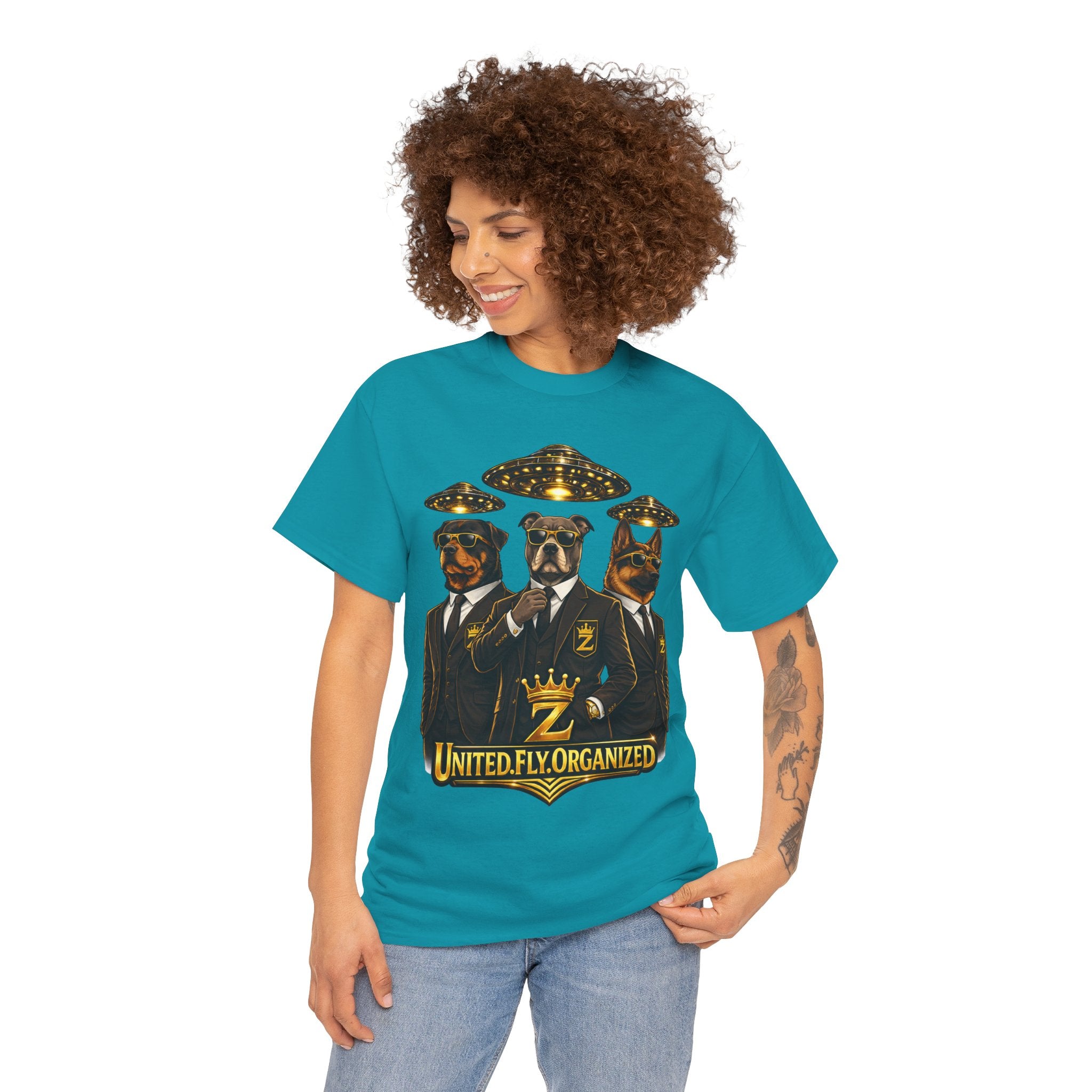 Adult "United. Fly. Organized." Graphic Tee (Gold) Printify