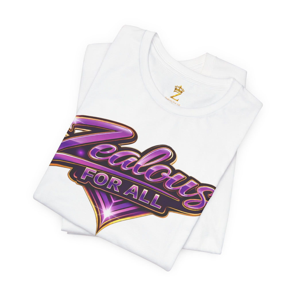 CUSTOM Zealous For All Graphic T-Shirt (Purple & Gold Trim Logo)