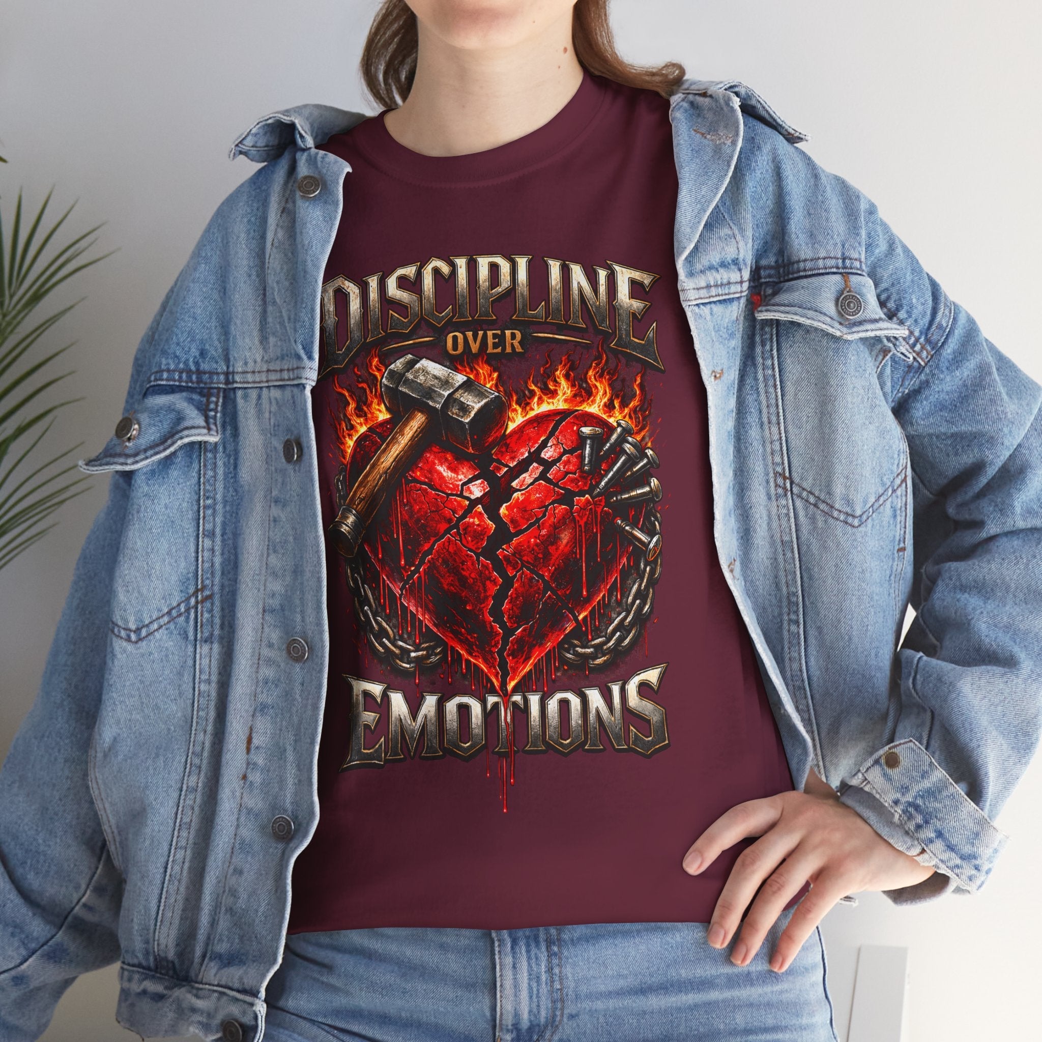 Discipline Over Emotions Graphic T-Shirt (Red Heart) Printify