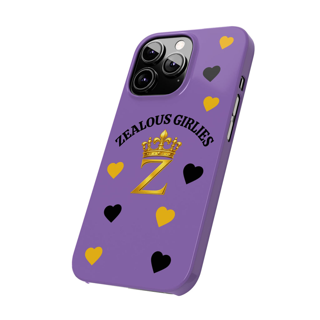 Zealous Girlies 'Z' Crown Slim Phone Case — Purple & Gold Heart Design Printify