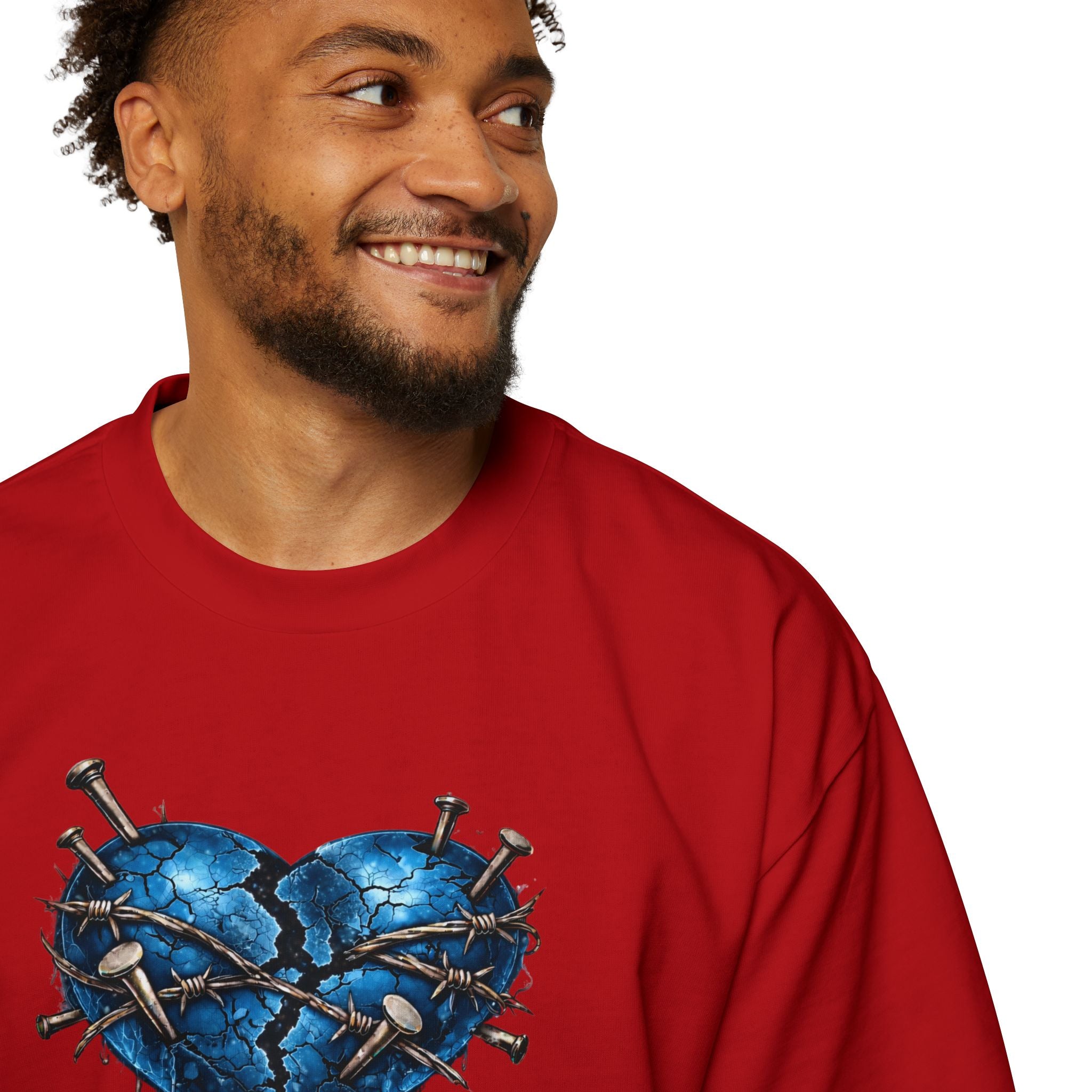Oversized Discipline Over Emotions (Back) Graphic Tee (Blue Heart) Printify