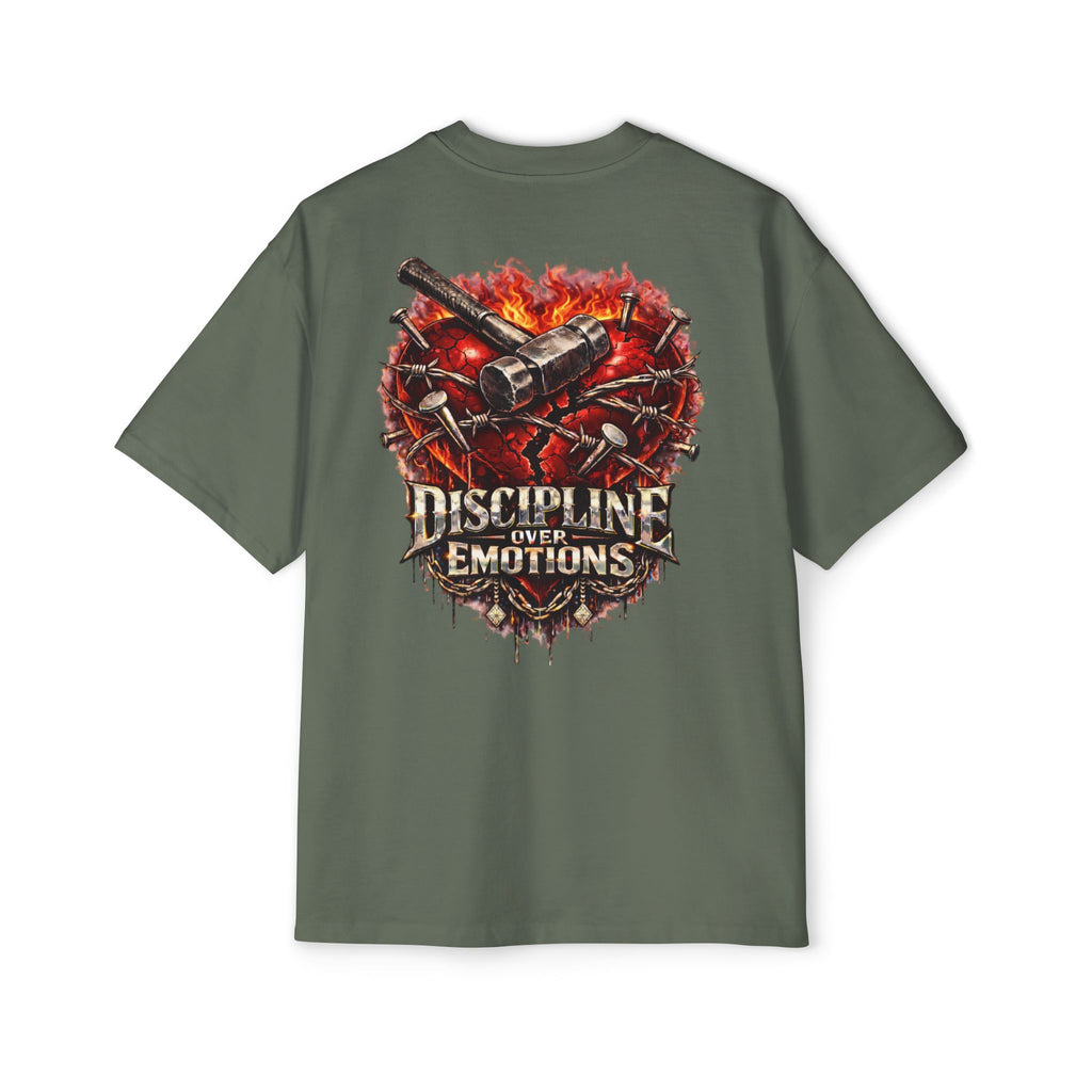 Oversized Discipline Over Emotions (Back) Graphic Tee (Red Heart) Printify