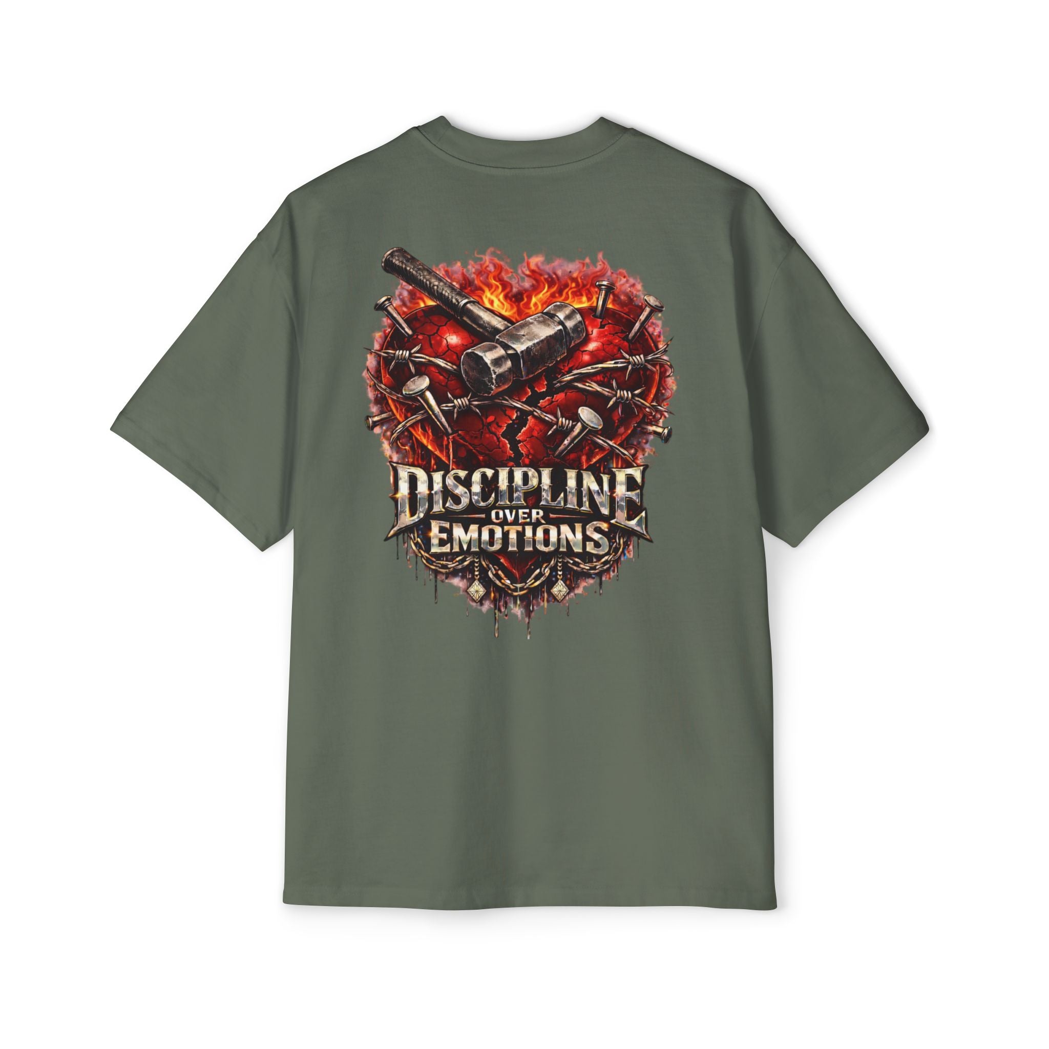 Oversized Discipline Over Emotions (Back) Graphic Tee (Red Heart) Printify