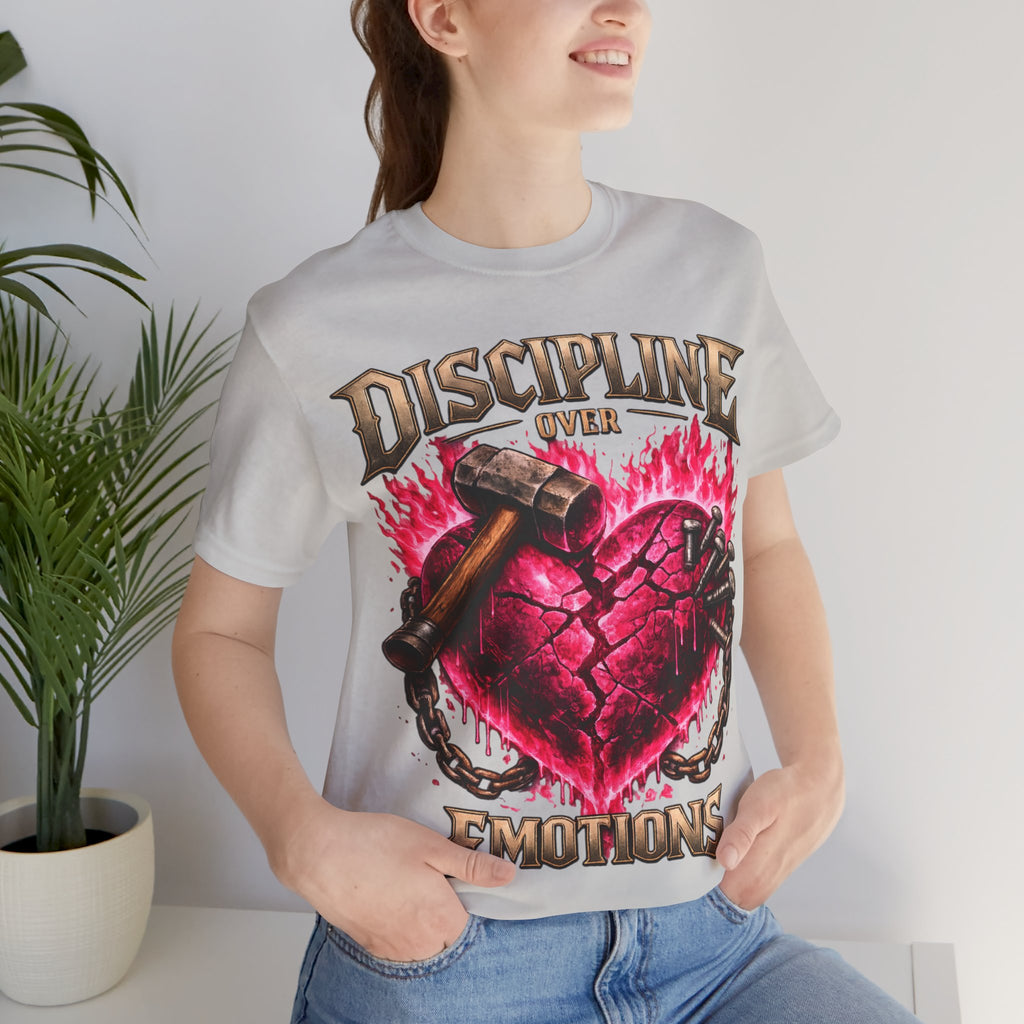 Discipline Over Emotions Premium Graphic T-Shirt (Hot Pink Heart) Printify
