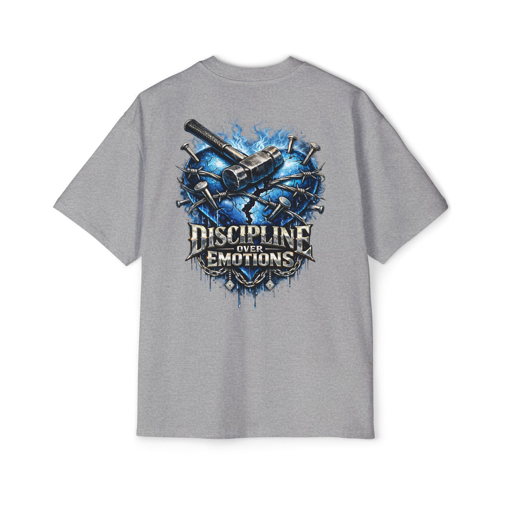 Oversized Discipline Over Emotions (Back) Graphic Tee (Blue Heart) Printify