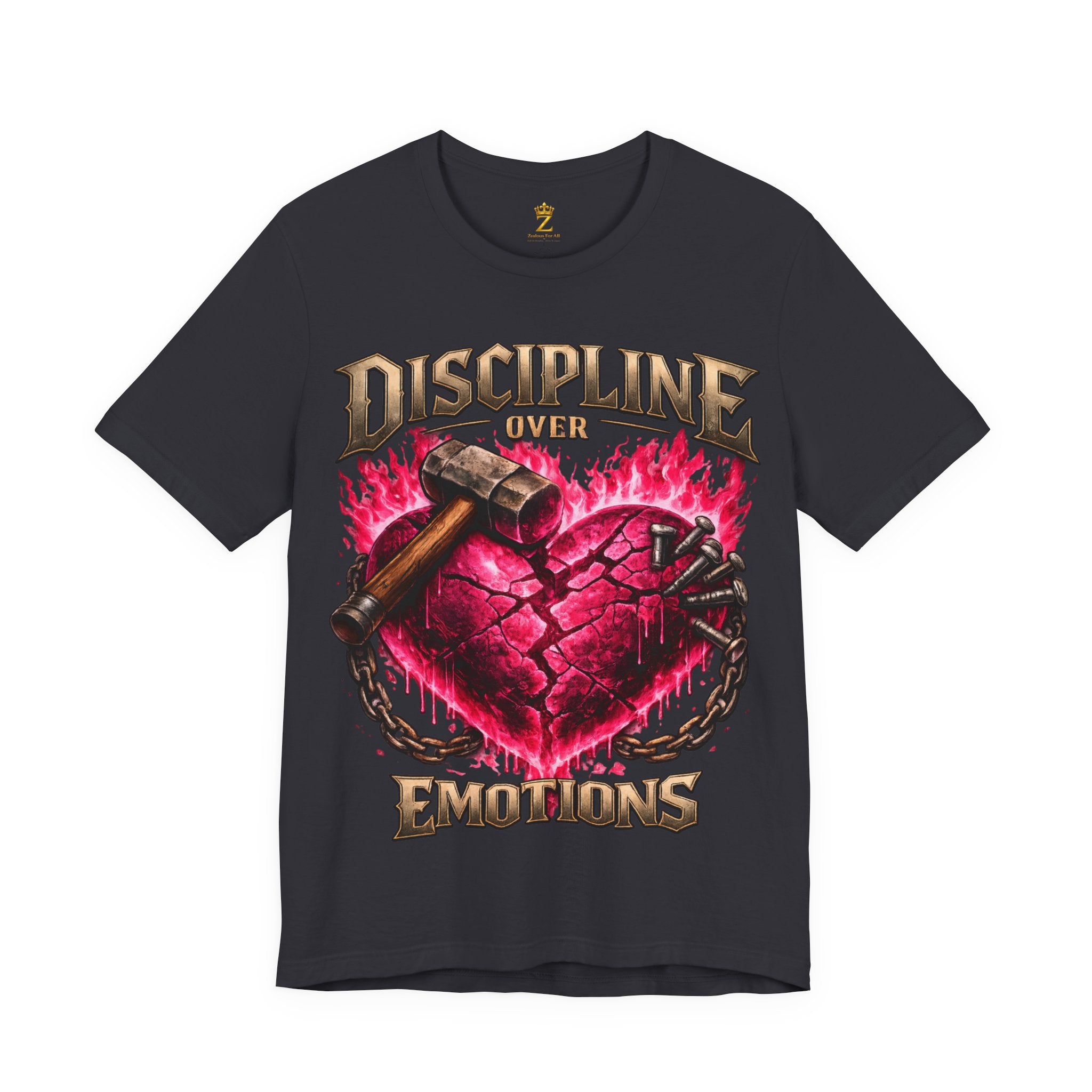 Discipline Over Emotions Premium Graphic T-Shirt (Hot Pink Heart) Printify