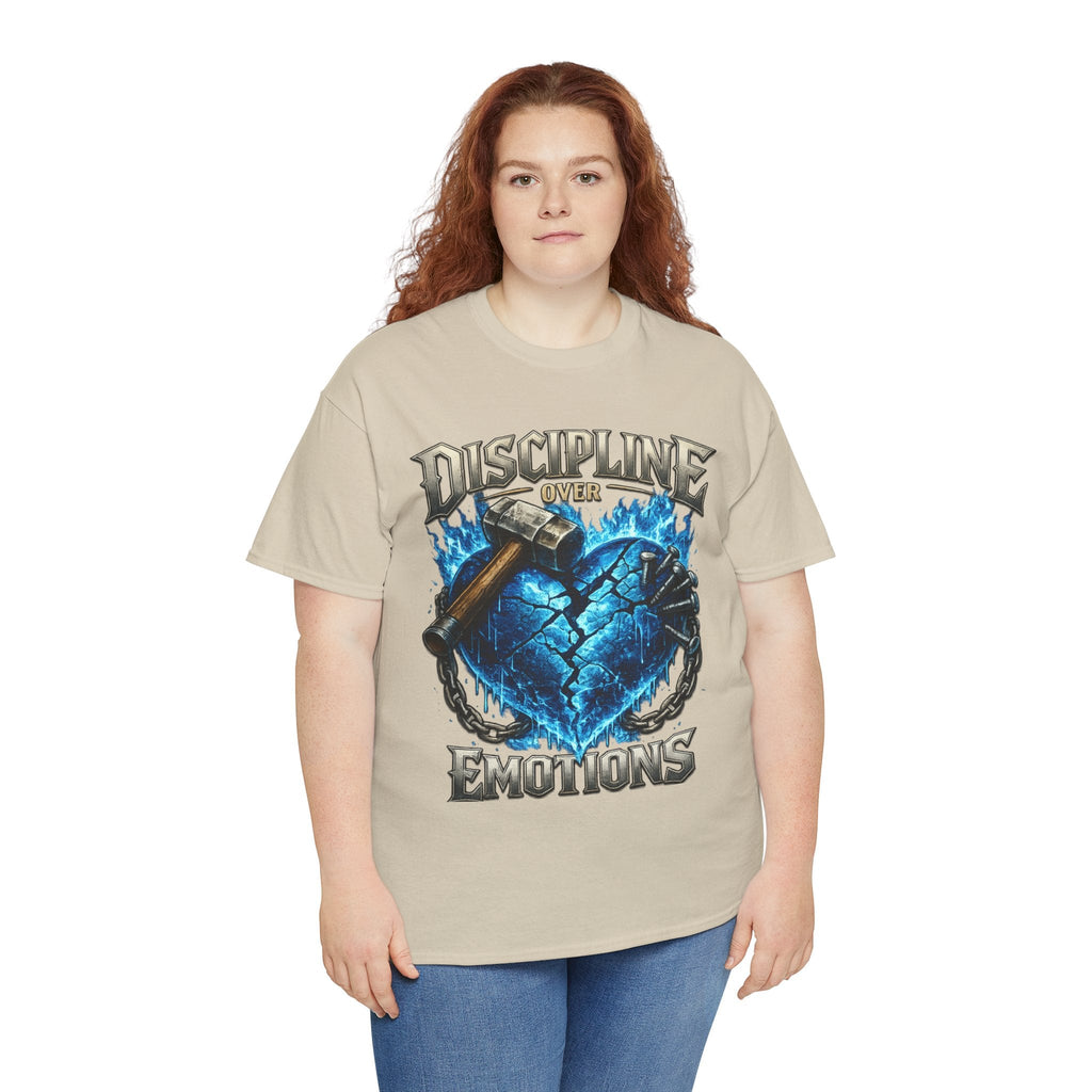 Discipline Over Emotions Graphic T-Shirt (Blue Heart) Printify