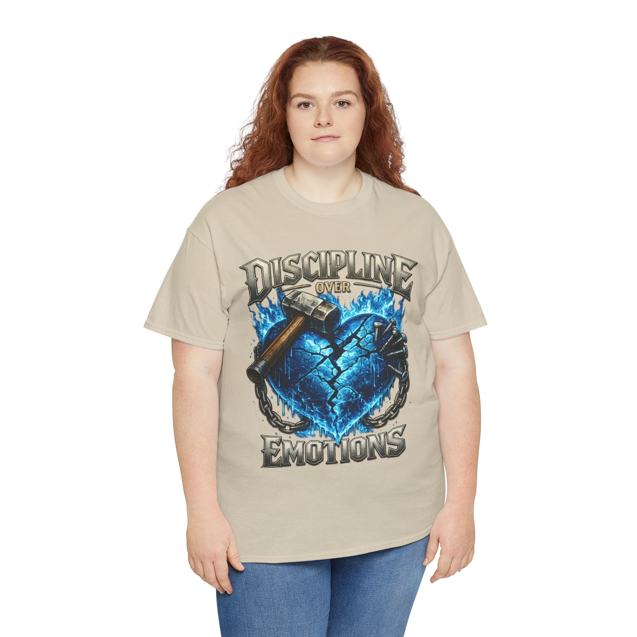 Discipline Over Emotions Graphic T-Shirt (Blue Heart) Printify