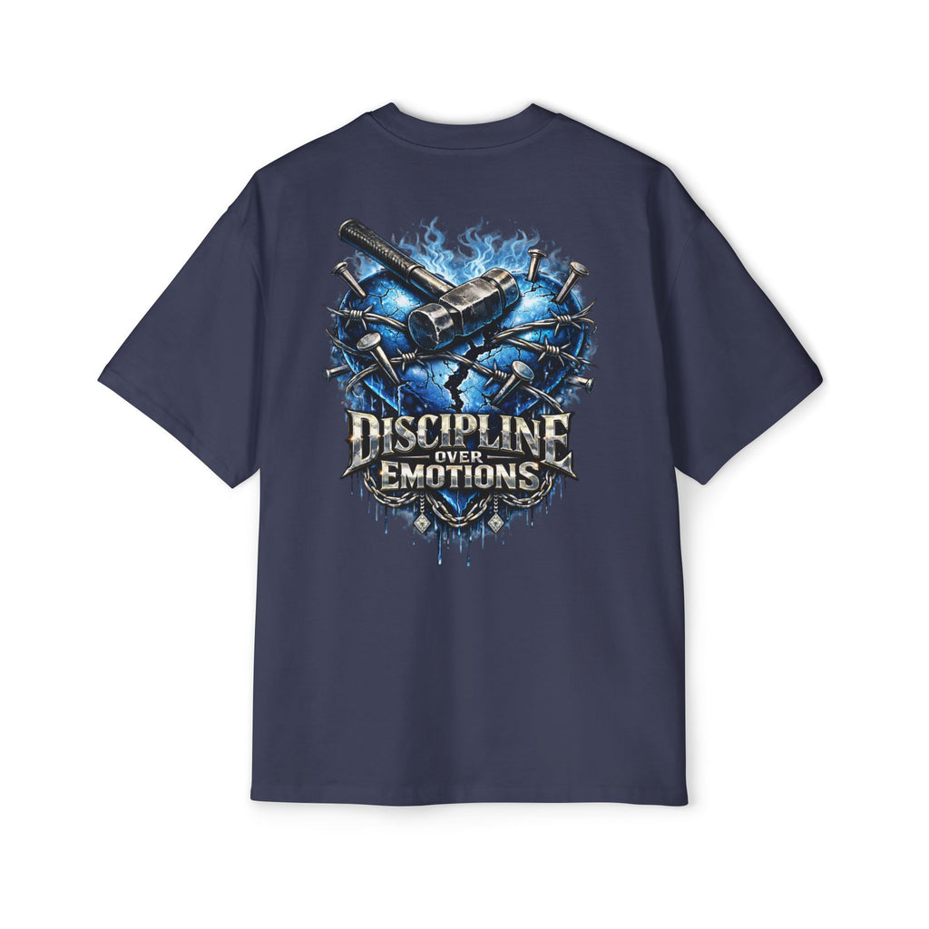 Oversized Discipline Over Emotions (Back) Graphic Tee (Blue Heart) Printify