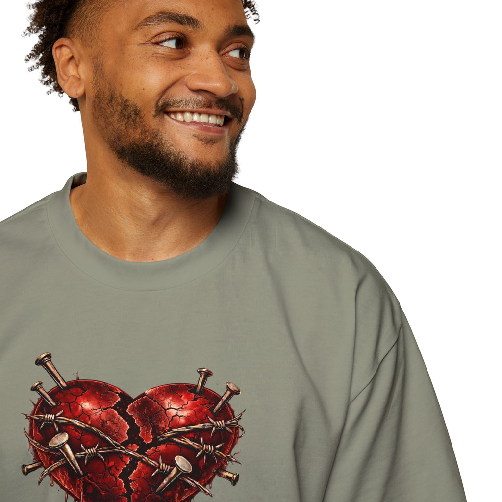Oversized Discipline Over Emotions (Back) Graphic Tee (Red Heart) Printify