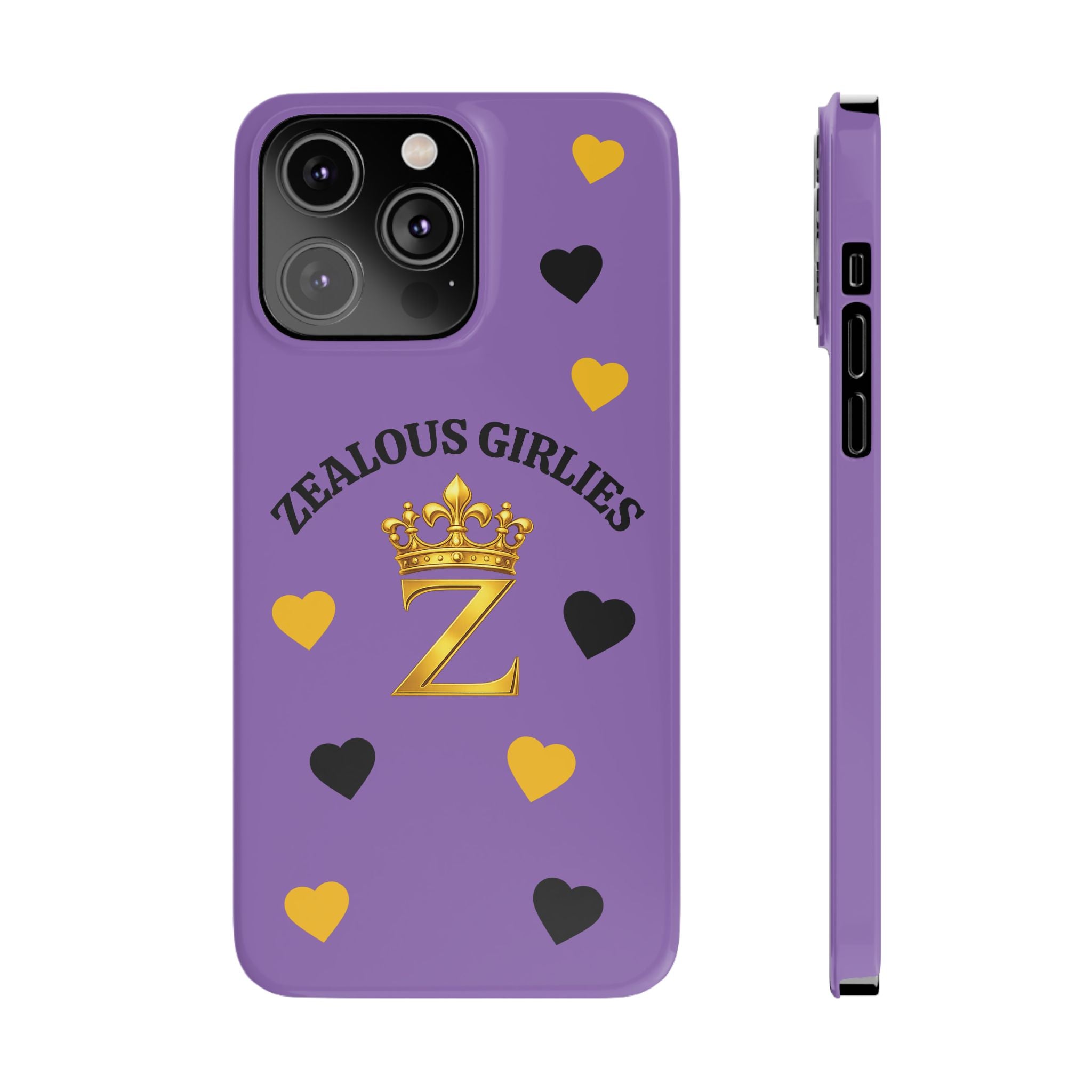 Zealous Girlies 'Z' Crown Slim Phone Case — Purple & Gold Heart Design Printify