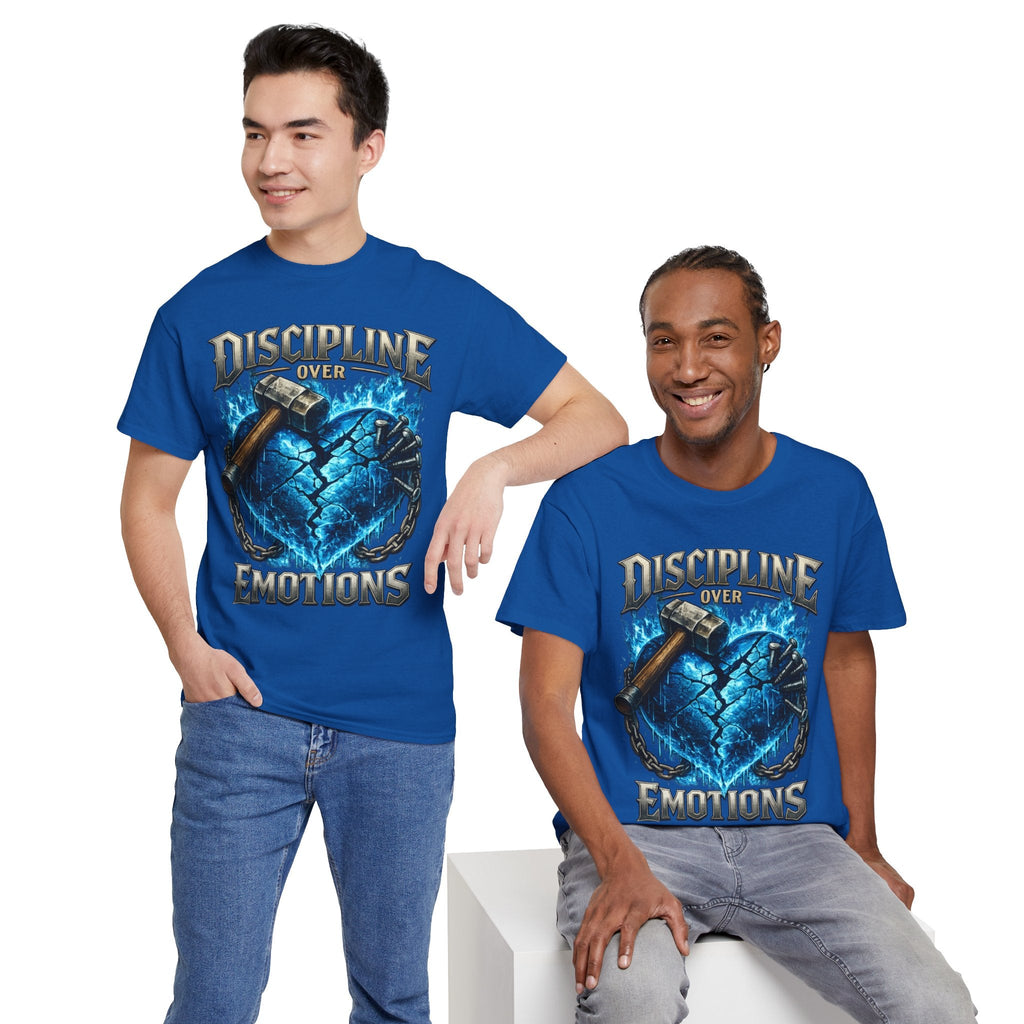 Discipline Over Emotions Graphic T-Shirt (Blue Heart) Printify