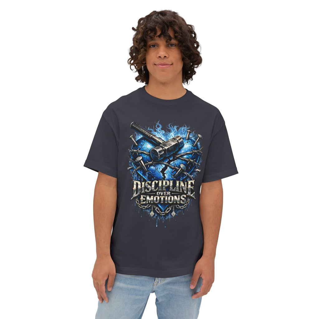 Adult *Oversized* Discipline Over Emotions Graphic T-Shirt (Blue Heart) - Zealous For All