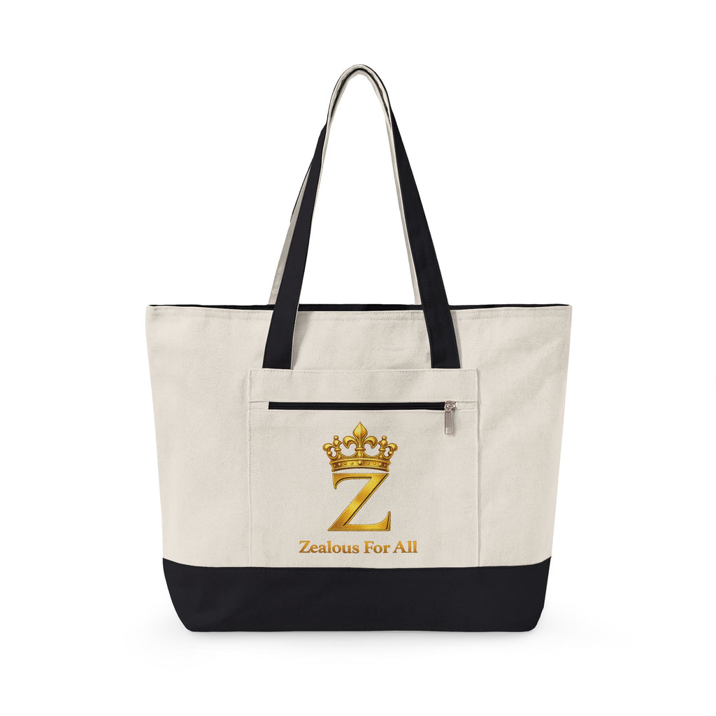ZFA Crown Canvas Tote (Gold Lettered Zippered Beach & Everyday Bag) Printify