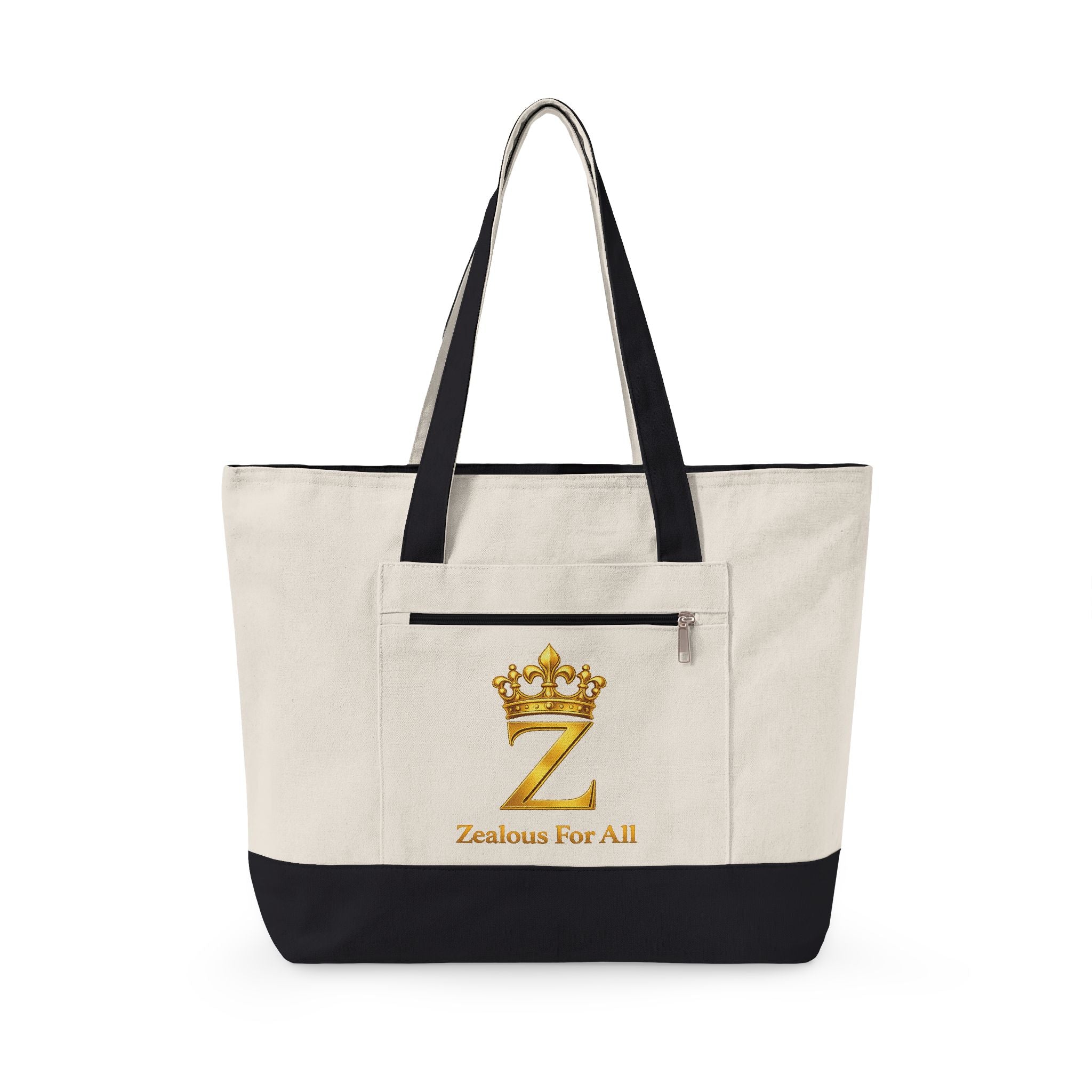ZFA Crown Canvas Tote (Gold Lettered Zippered Beach & Everyday Bag) Printify