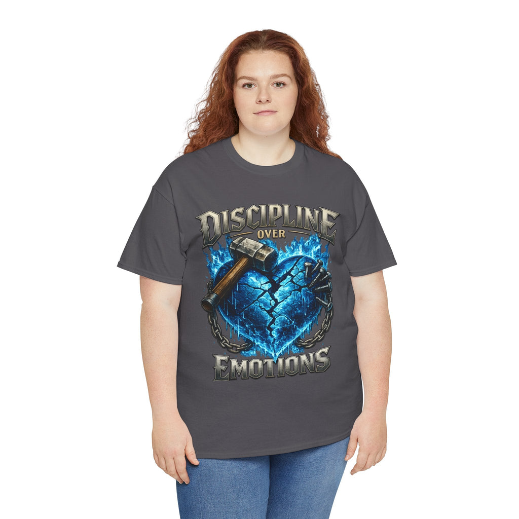 Discipline Over Emotions Graphic T-Shirt (Blue Heart) Printify