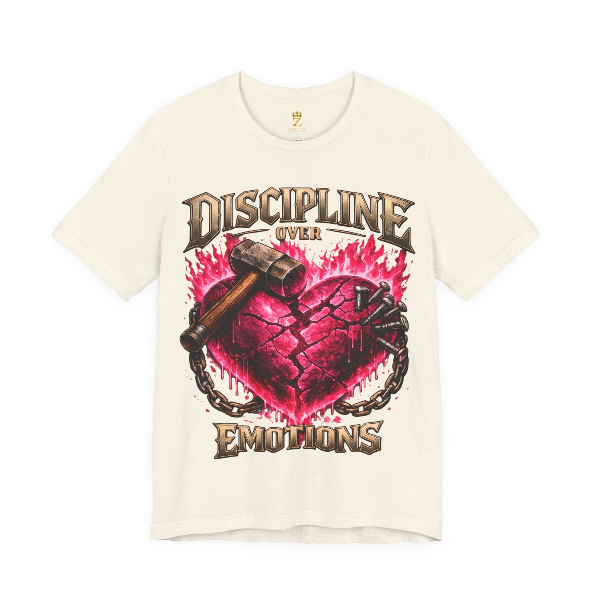 Discipline Over Emotions Premium Graphic T-Shirt (Hot Pink Heart) Printify