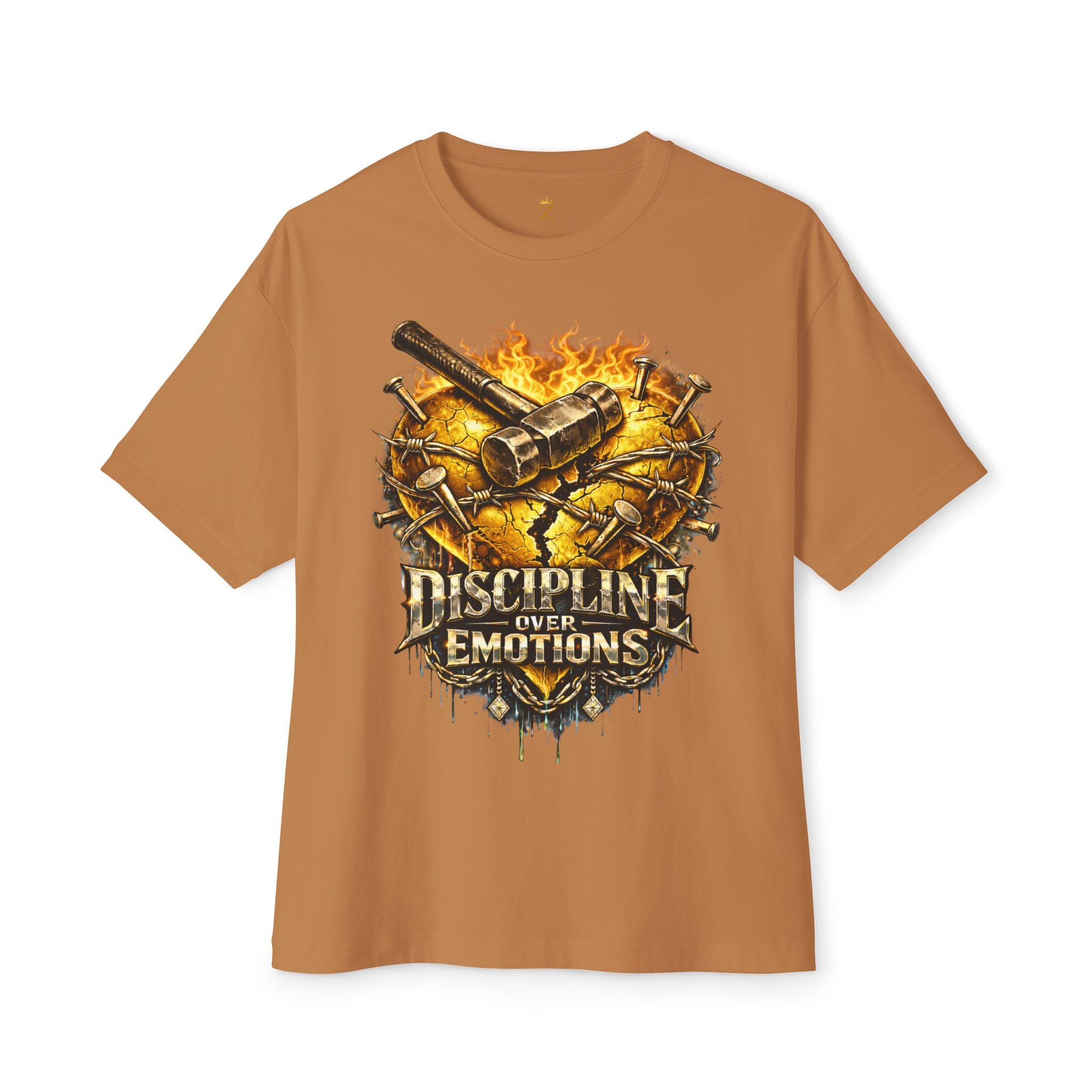 Adult *Oversized* Discipline Over Emotions Graphic Tee (Gold Heart) - Zealous For All