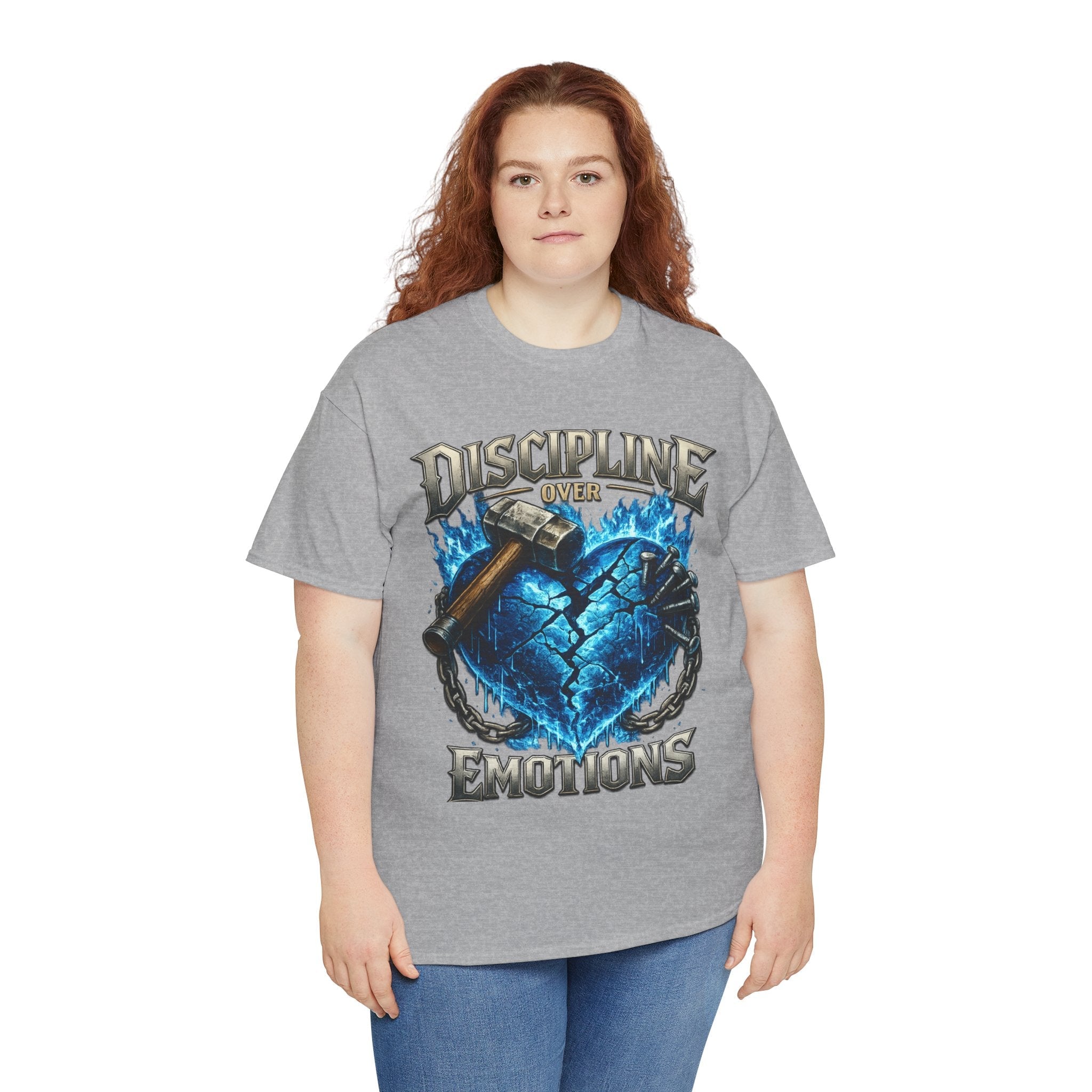 Discipline Over Emotions Graphic T-Shirt (Blue Heart) Printify