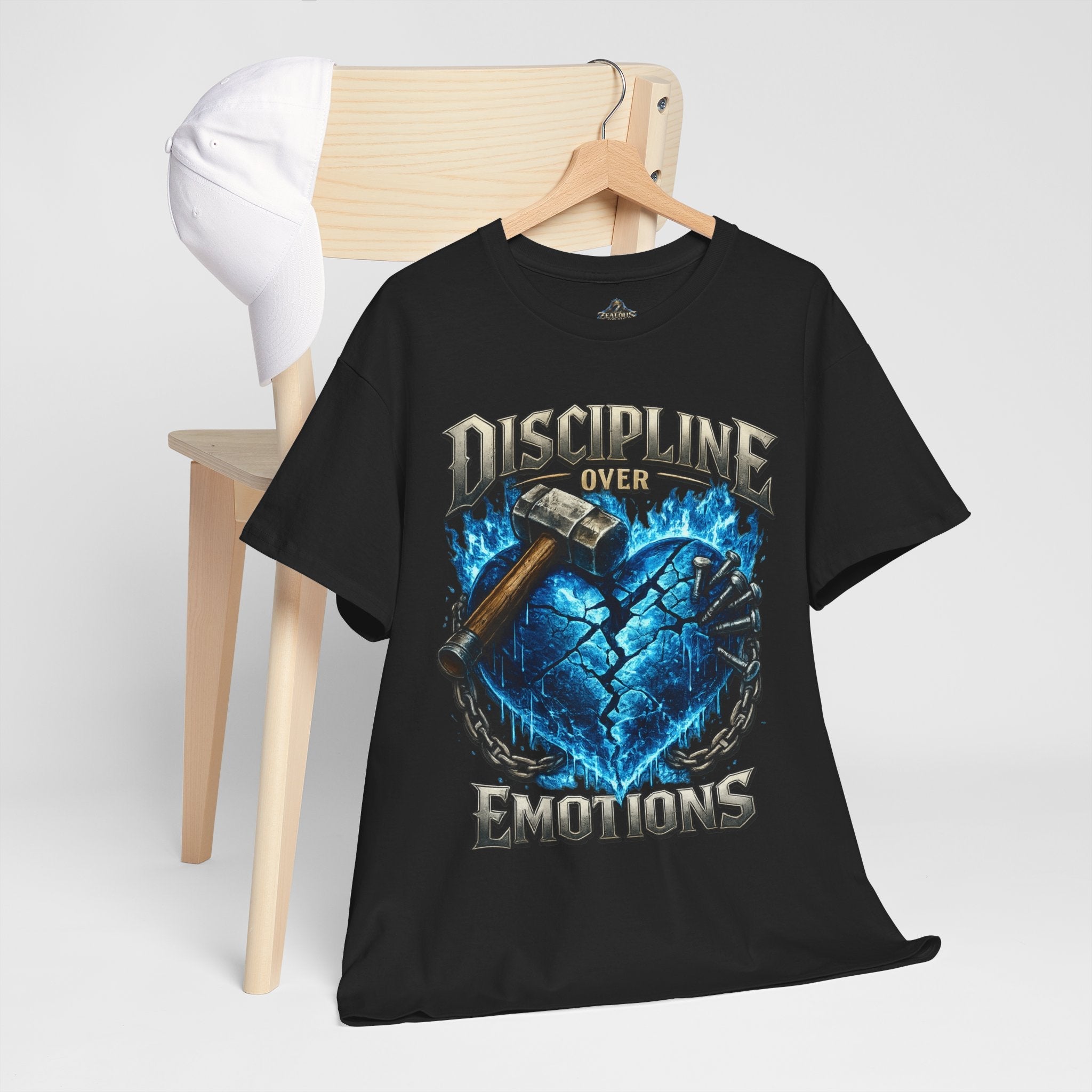 Discipline Over Emotions Graphic T-Shirt (Blue Heart) Printify