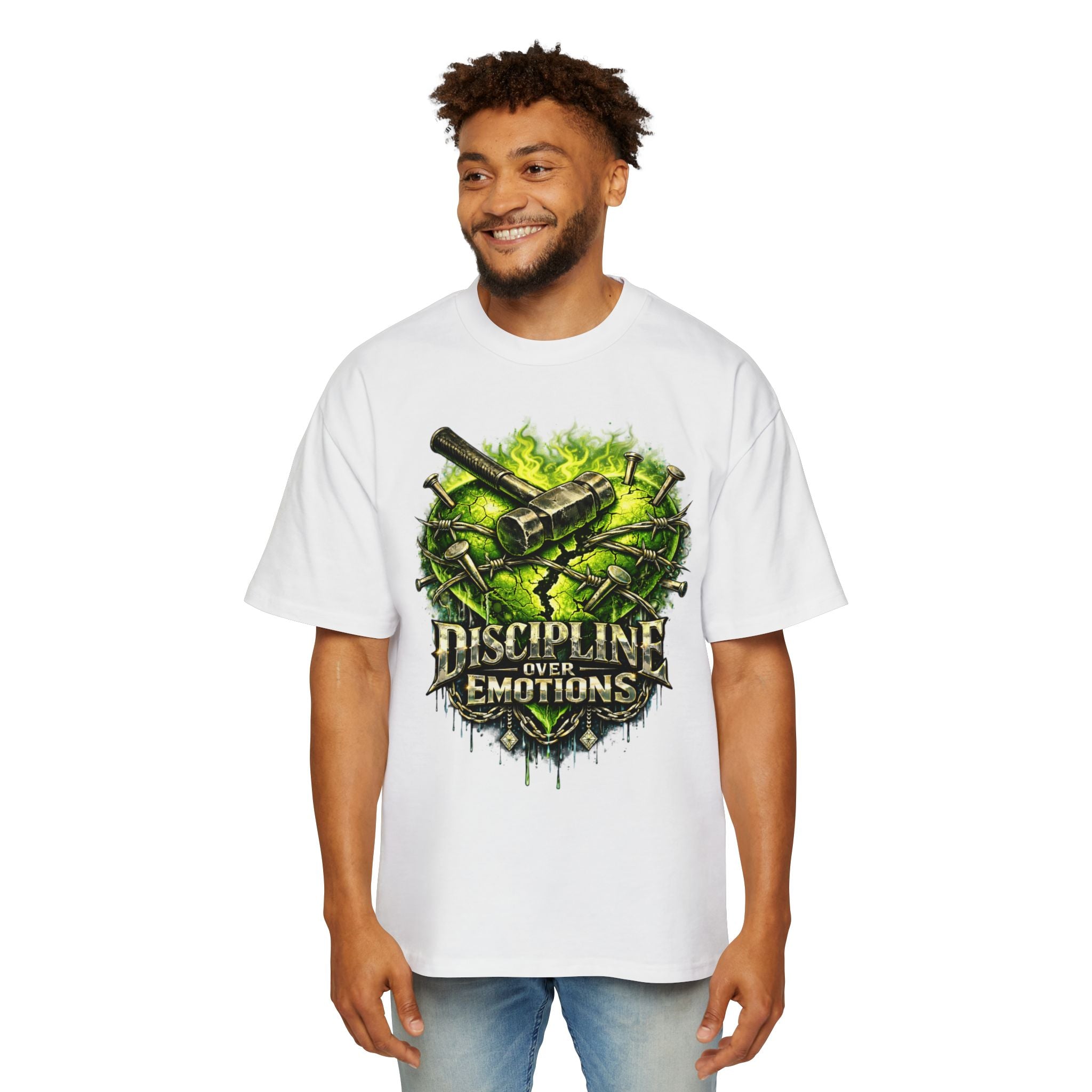 Oversized Discipline Over Emotions Graphic Tee (Green Heart) Printify
