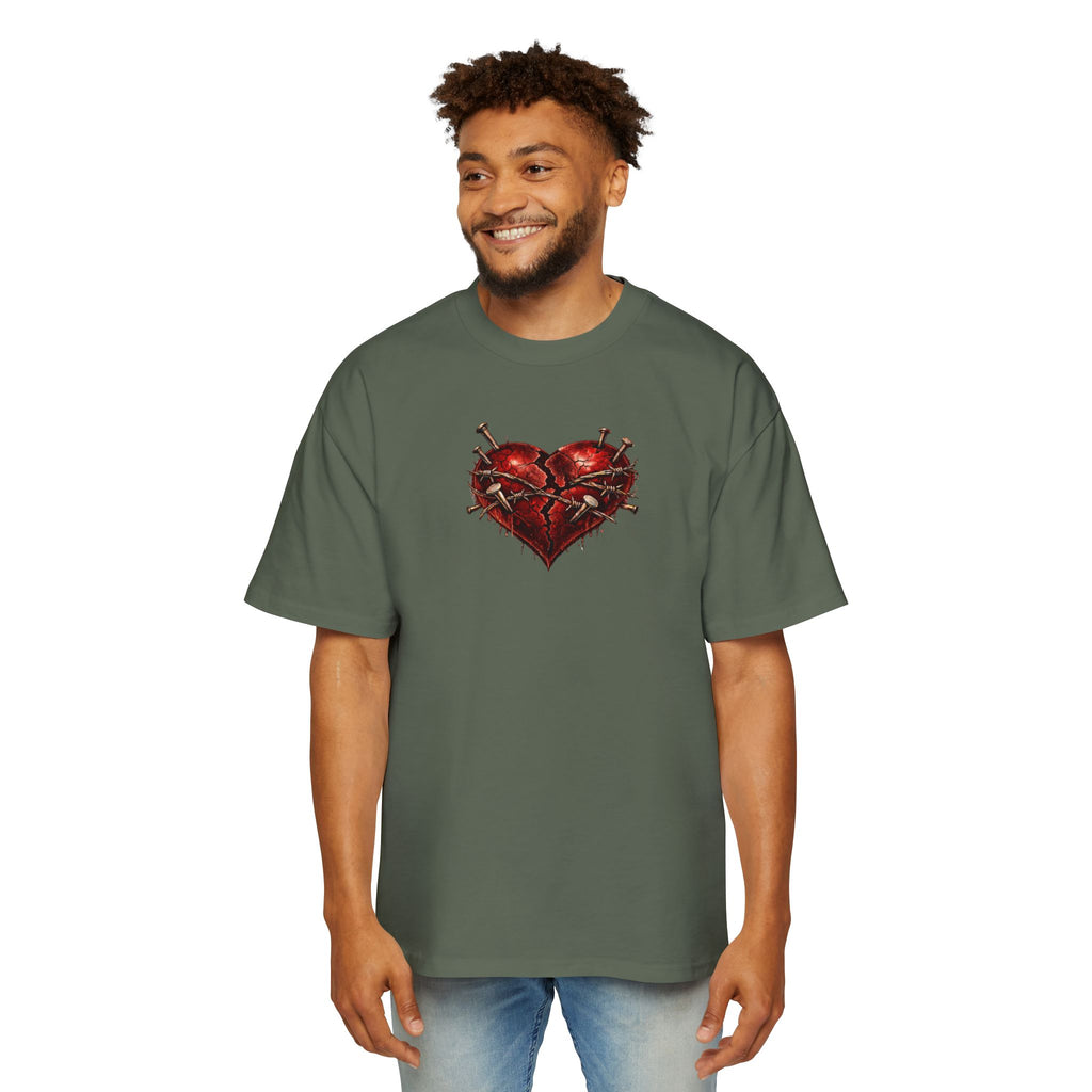 Oversized Discipline Over Emotions (Back) Graphic Tee (Red Heart) Printify