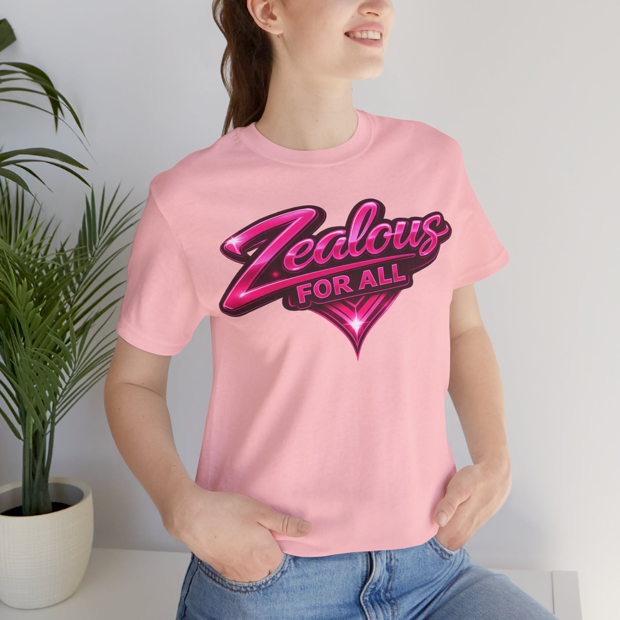 Zealous For All Graphic T-Shirt (Hot Pink Logo) Printify