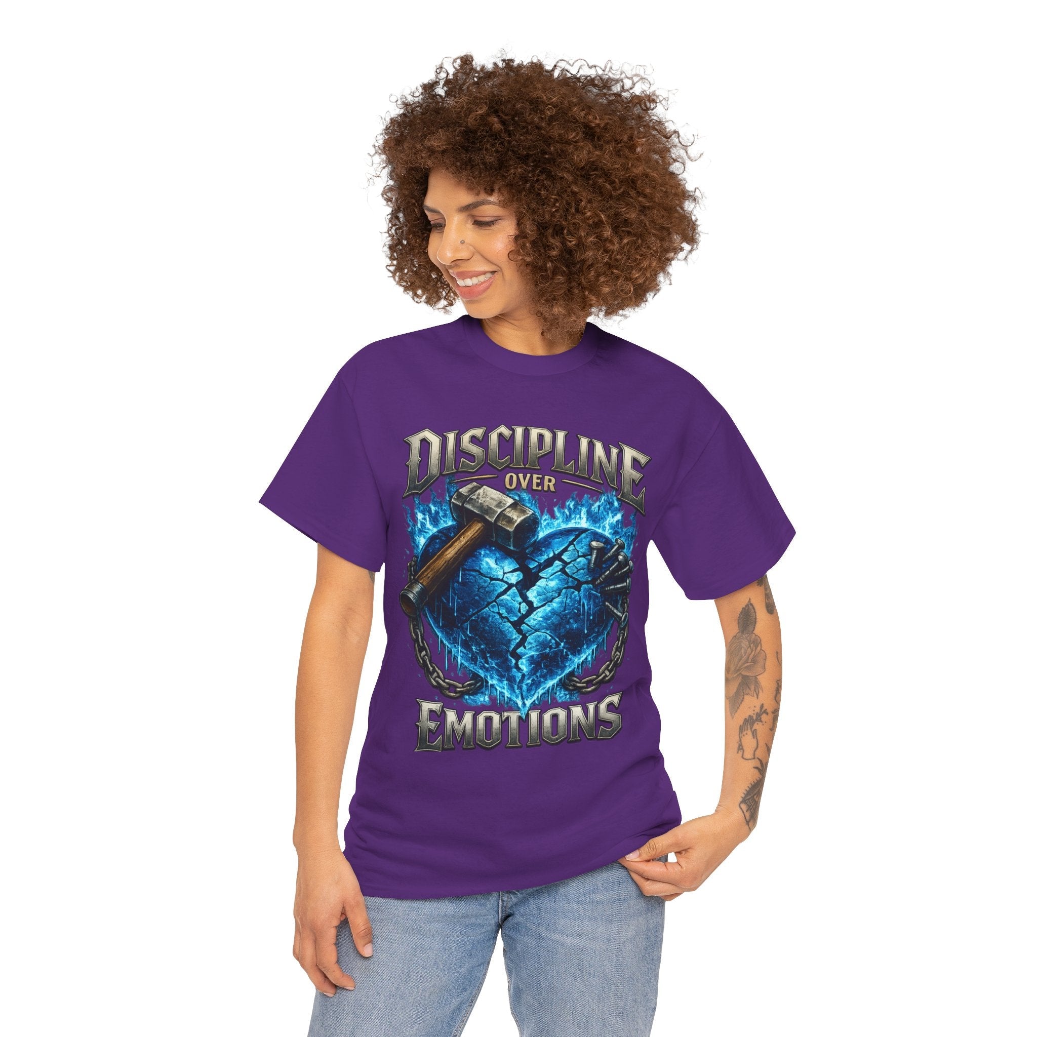 Discipline Over Emotions Graphic T-Shirt (Blue Heart) Printify
