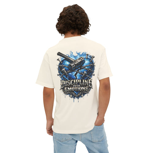 Adult *Oversized* Discipline Over Emotions (Back) Graphic Tee (Blue Heart)