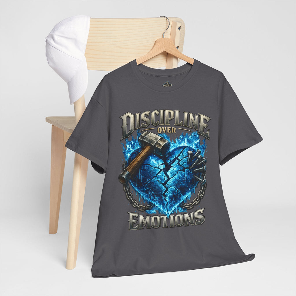 Discipline Over Emotions Graphic T-Shirt (Blue Heart) Printify