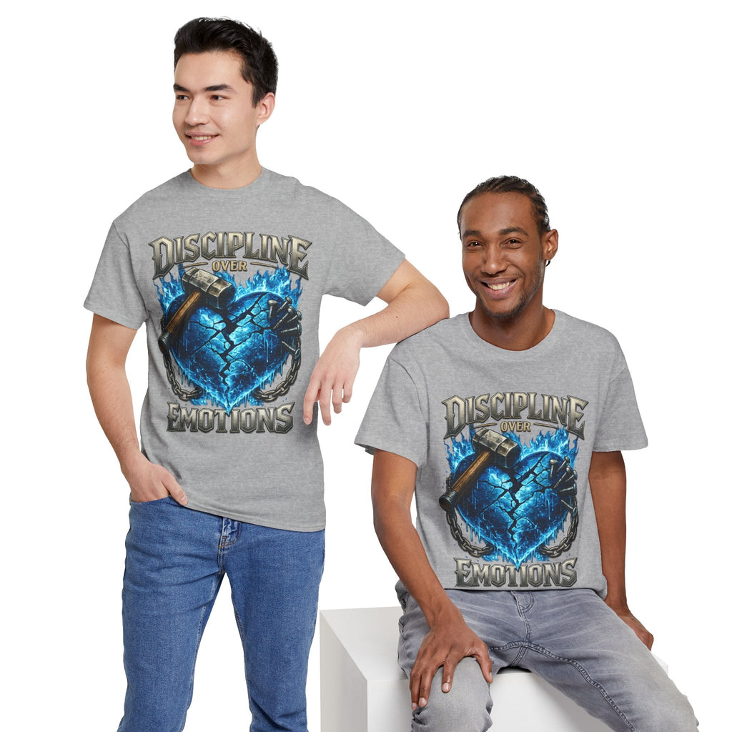Discipline Over Emotions Graphic T-Shirt (Blue Heart) Printify