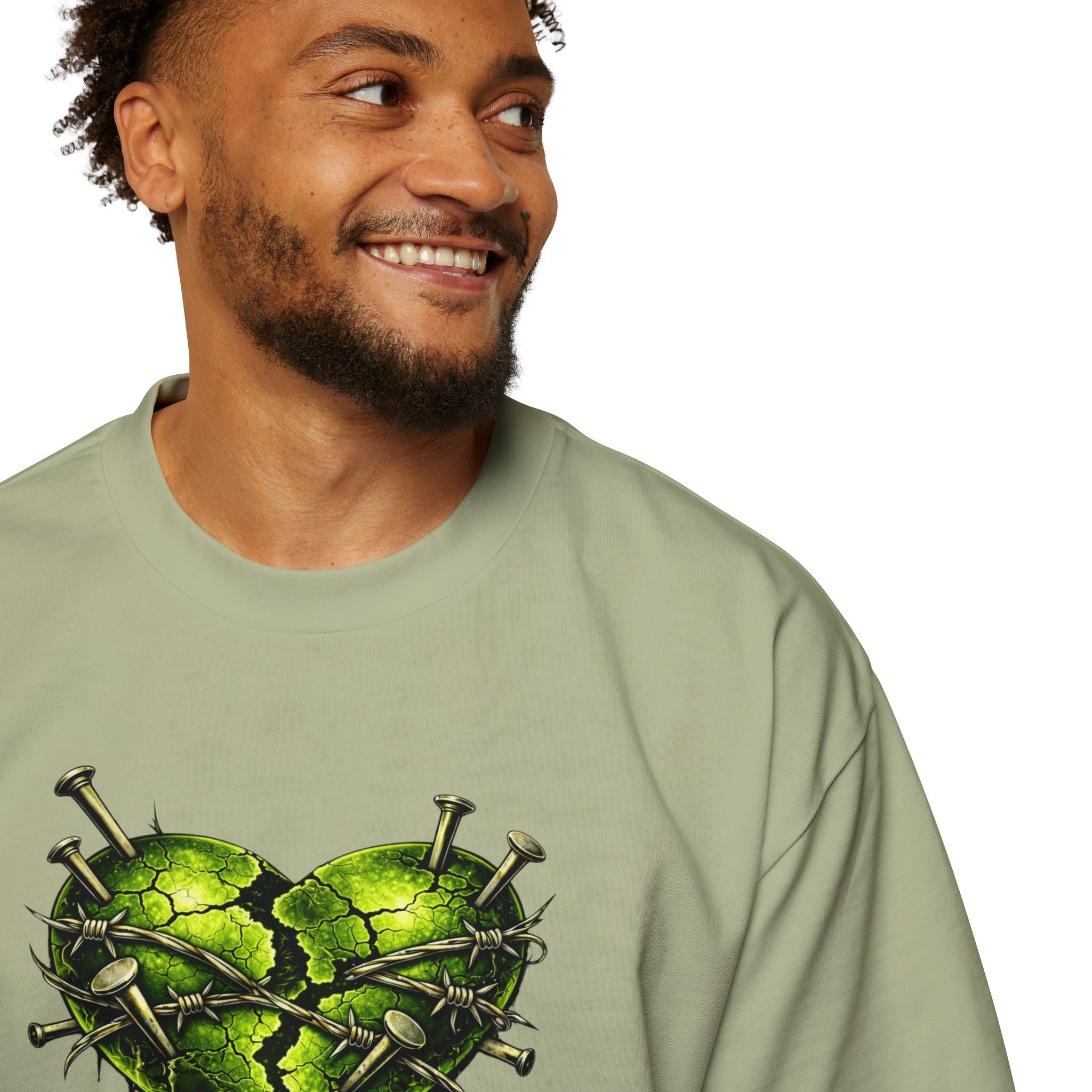 Adult *Oversized* Discipline Over Emotions (Back) Graphic Tee (Lime Green Heart) Printify