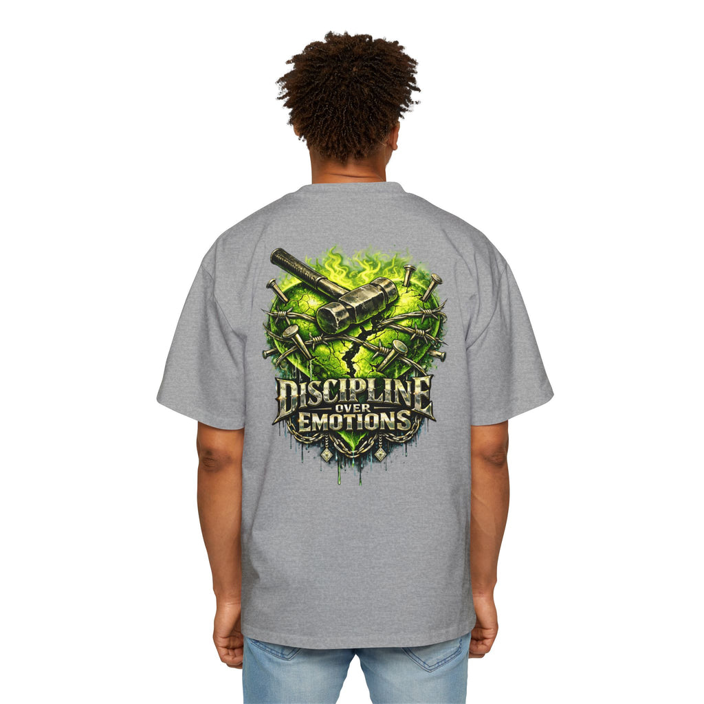 Adult *Oversized* Discipline Over Emotions (Back) Graphic Tee (Lime Green Heart) Printify