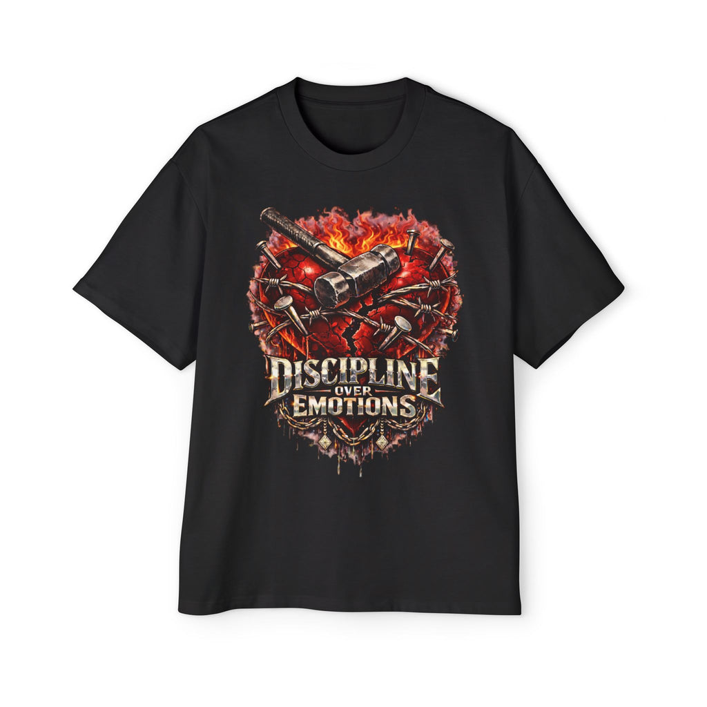 Oversized Discipline Over Emotions Graphic Tee (Front Red Heart) Printify
