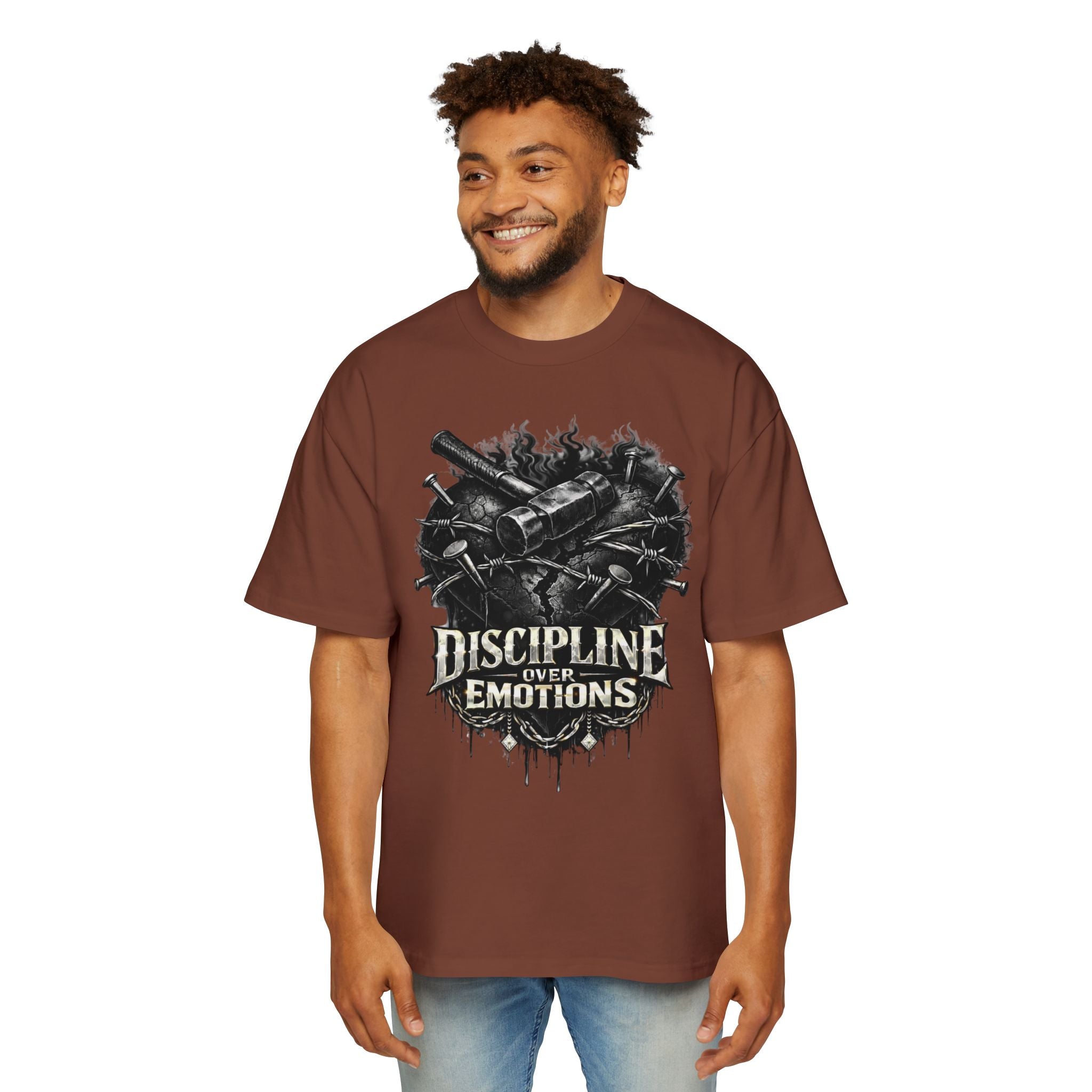 Oversized Discipline Over Emotions Graphic Tee (Black Heart) Printify