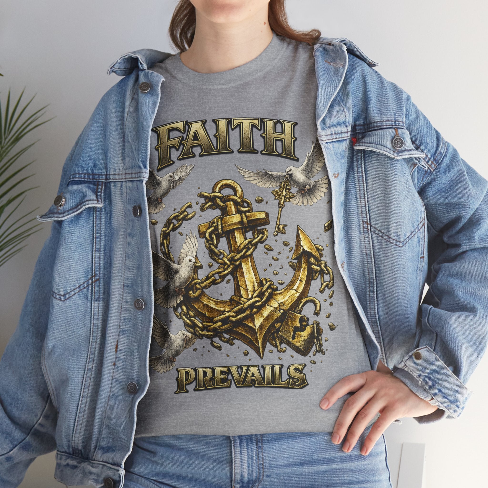 Adult Faith Prevails Anchor T-Shirt (Gold Anchor) Printify