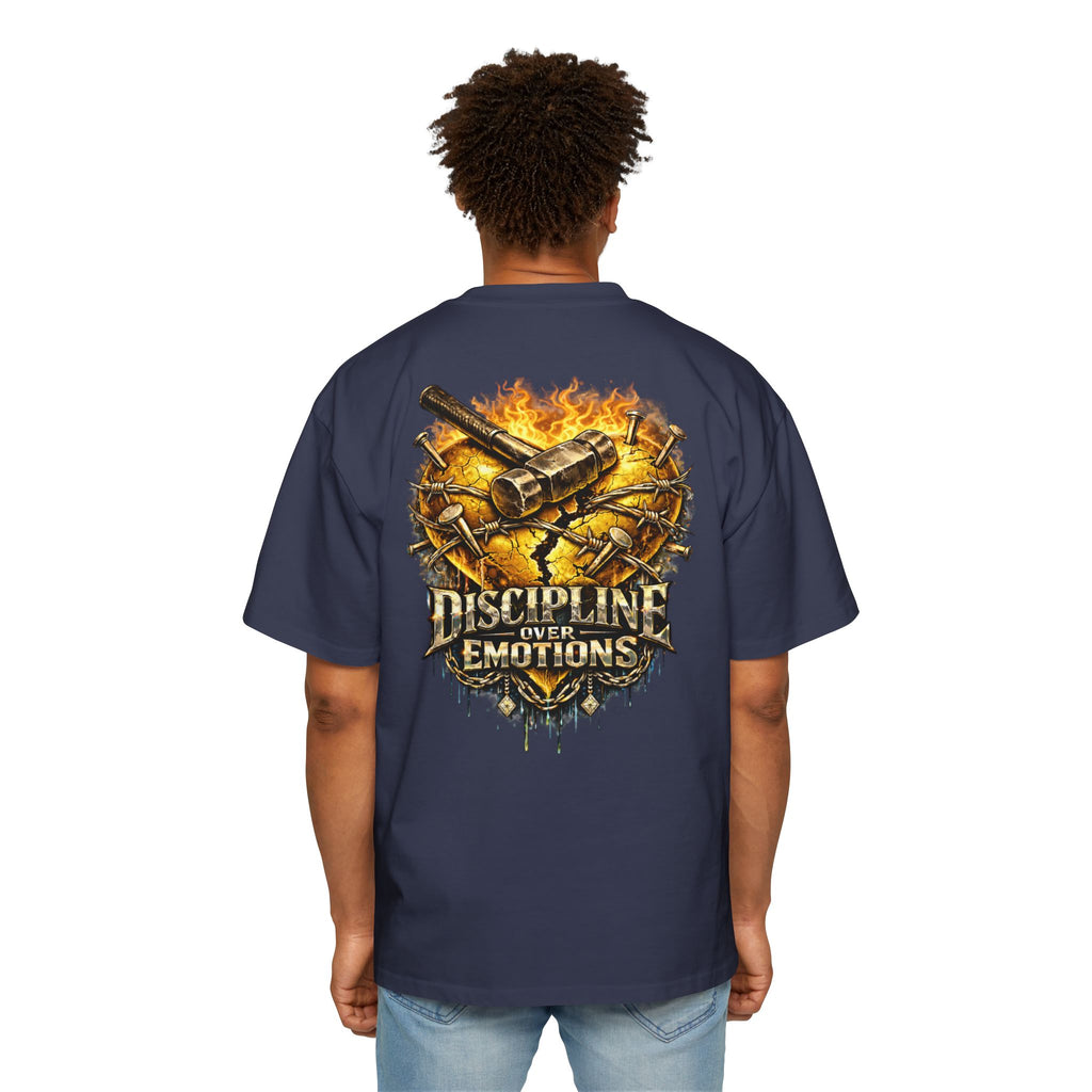 Oversized Discipline Over Emotions (Back) Graphic Tee (Gold Heart) Printify