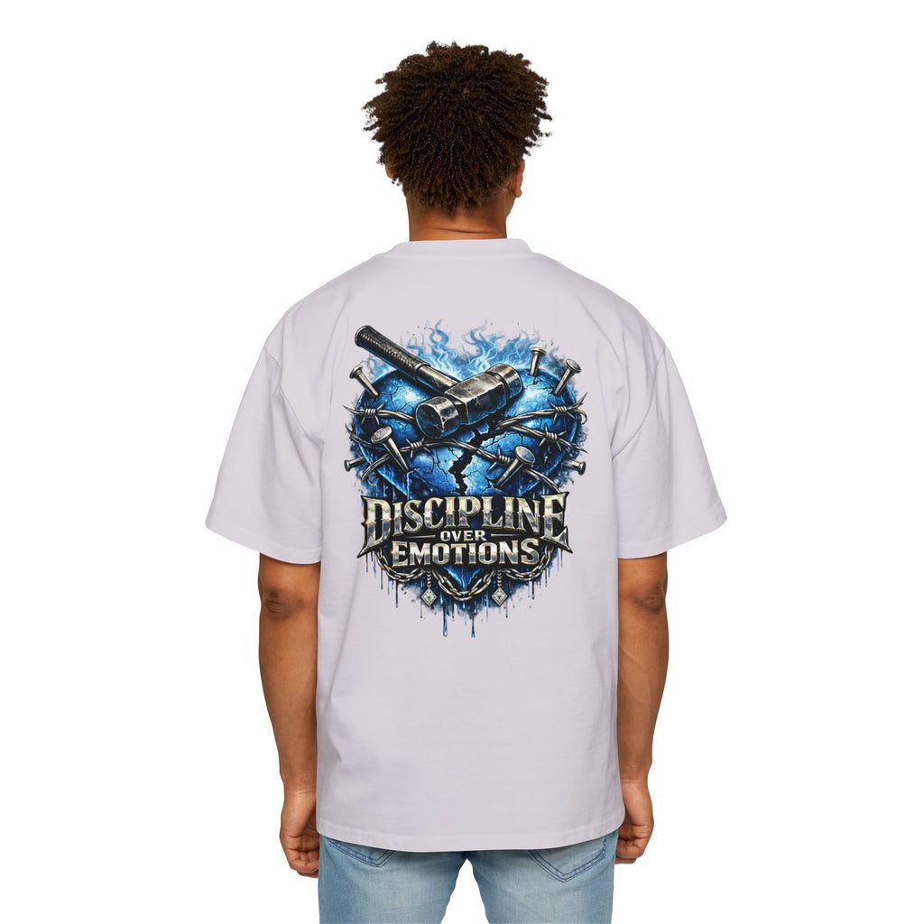 Oversized Discipline Over Emotions (Back) Graphic Tee (Blue Heart) Printify