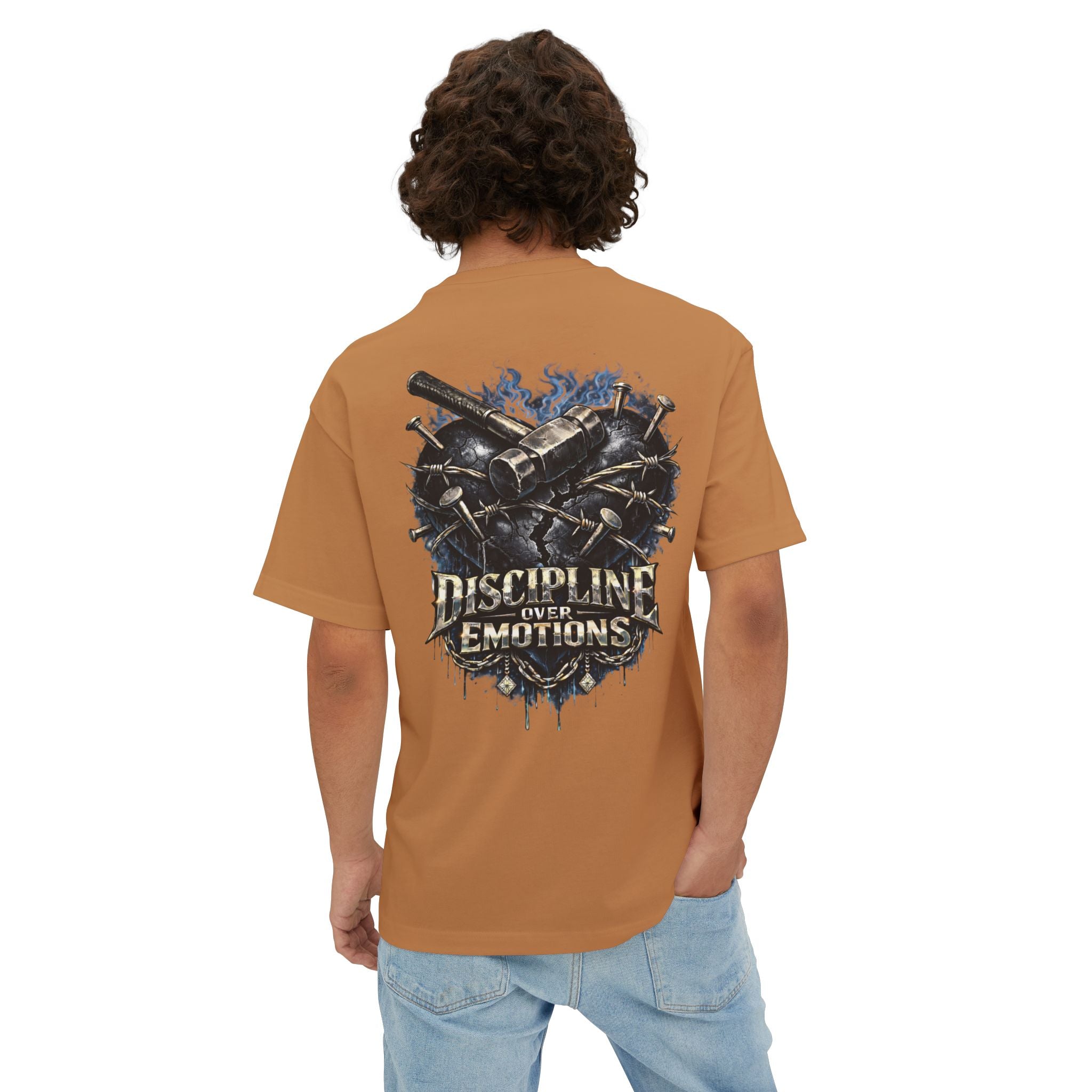Adult *Oversized* Discipline Over Emotions (Back) Graphic Tee (Black Heart) Printify
