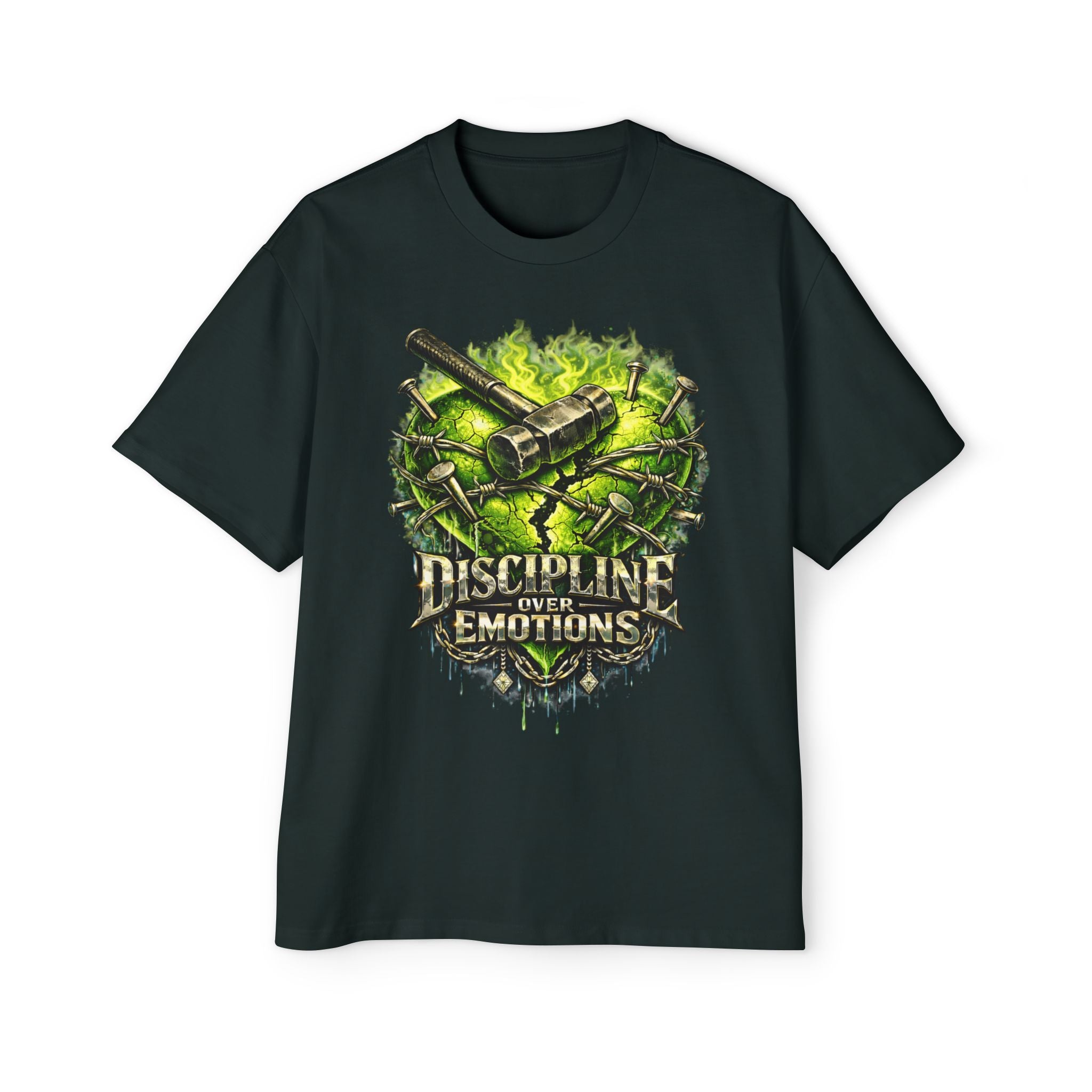 Oversized Discipline Over Emotions Graphic Tee (Green Heart) Printify