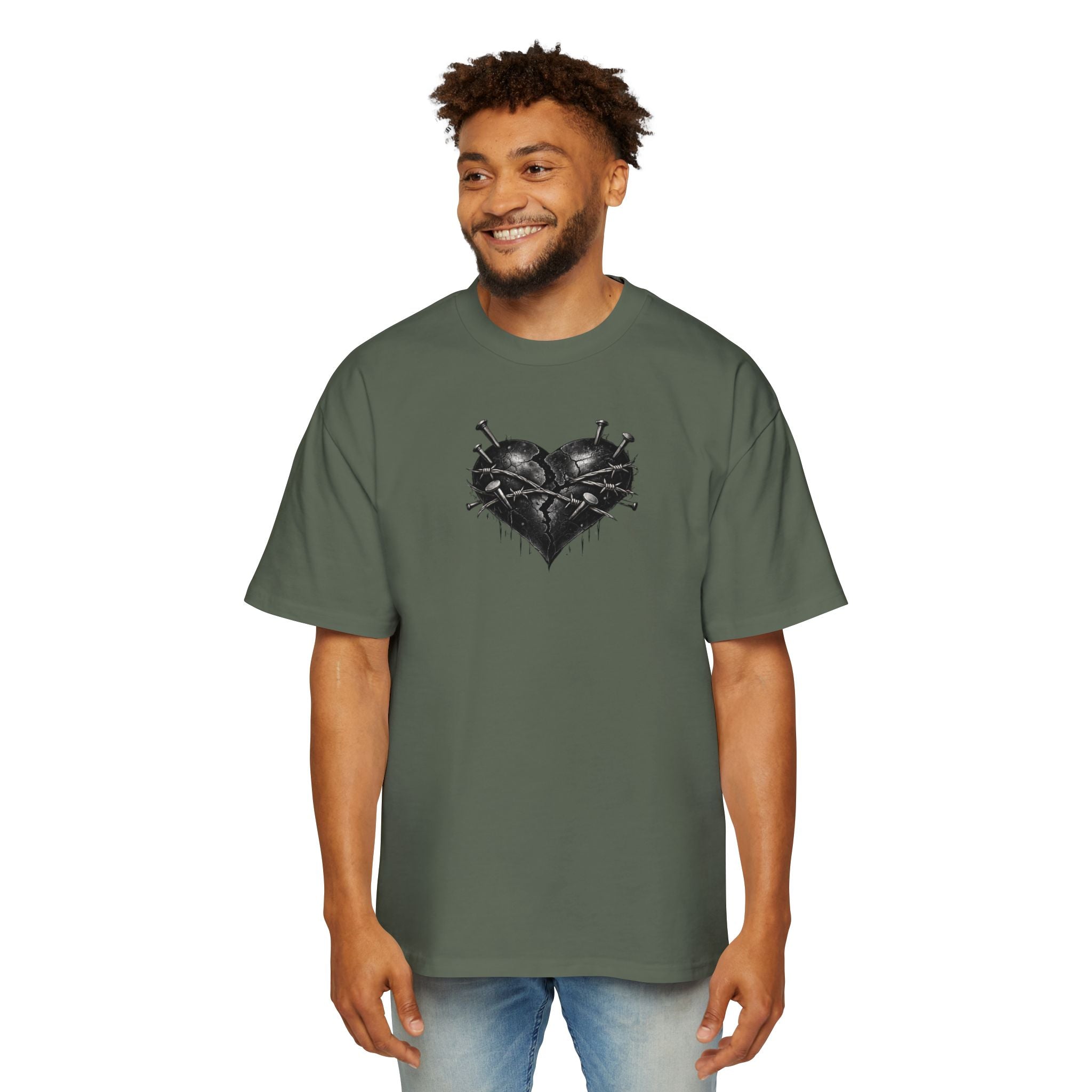 Oversized Discipline Over Emotions (Back) Graphic Tee (Black Heart) Printify