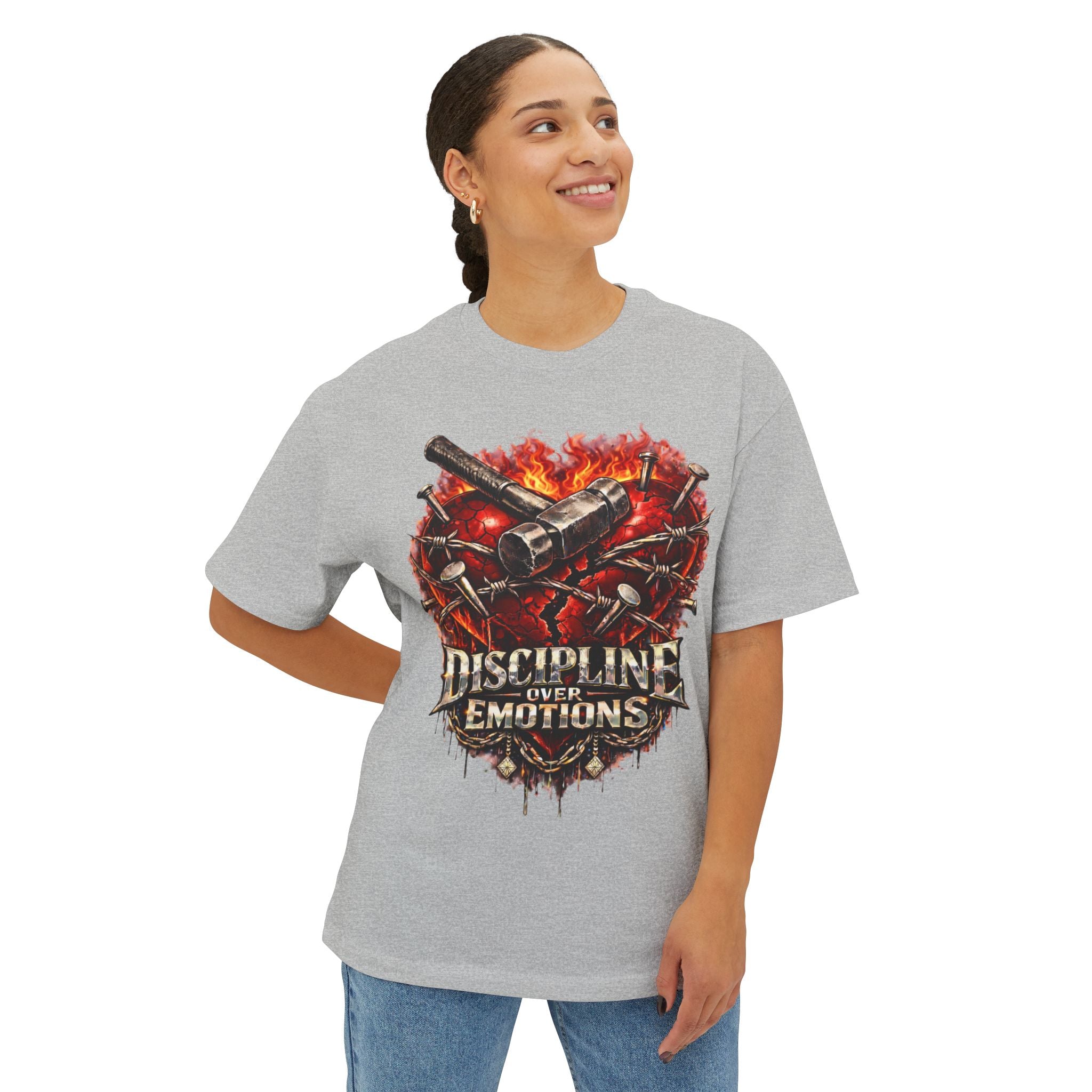 Adult *Oversized* Discipline Over Emotions Graphic Tee (Red Heart) - Zealous For All