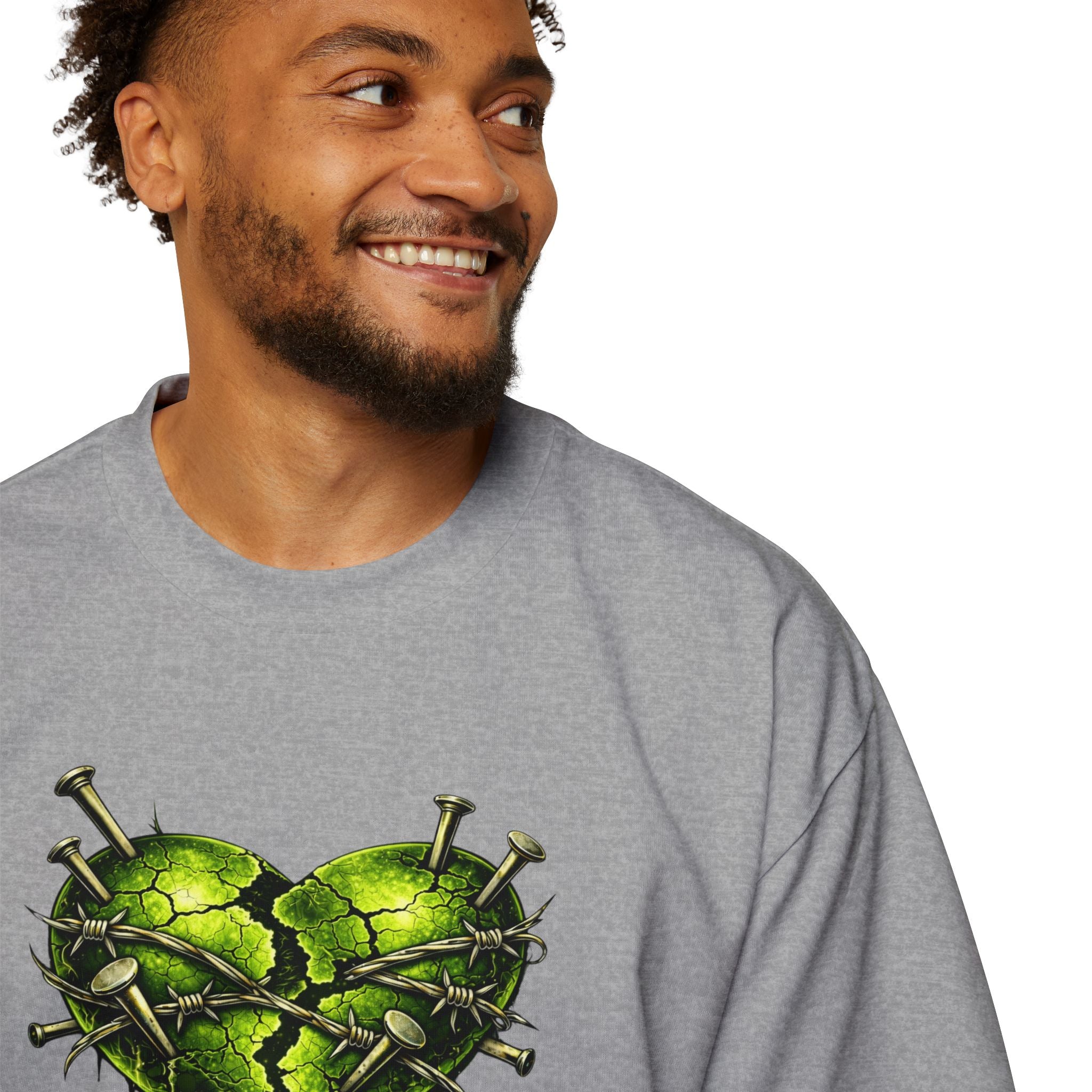 Adult *Oversized* Discipline Over Emotions (Back) Graphic Tee (Lime Green Heart) Printify