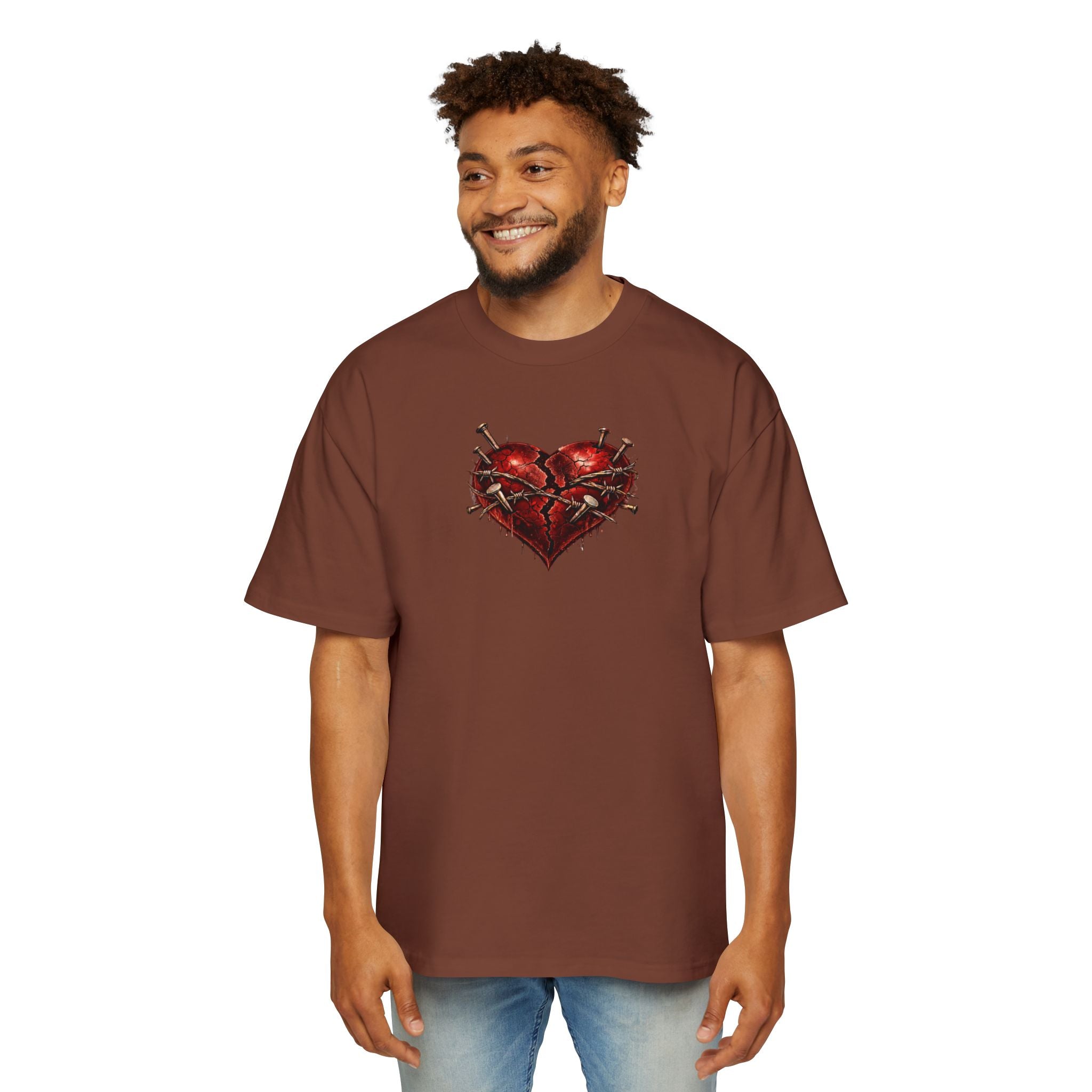 Oversized Discipline Over Emotions (Back) Graphic Tee (Red Heart) Printify