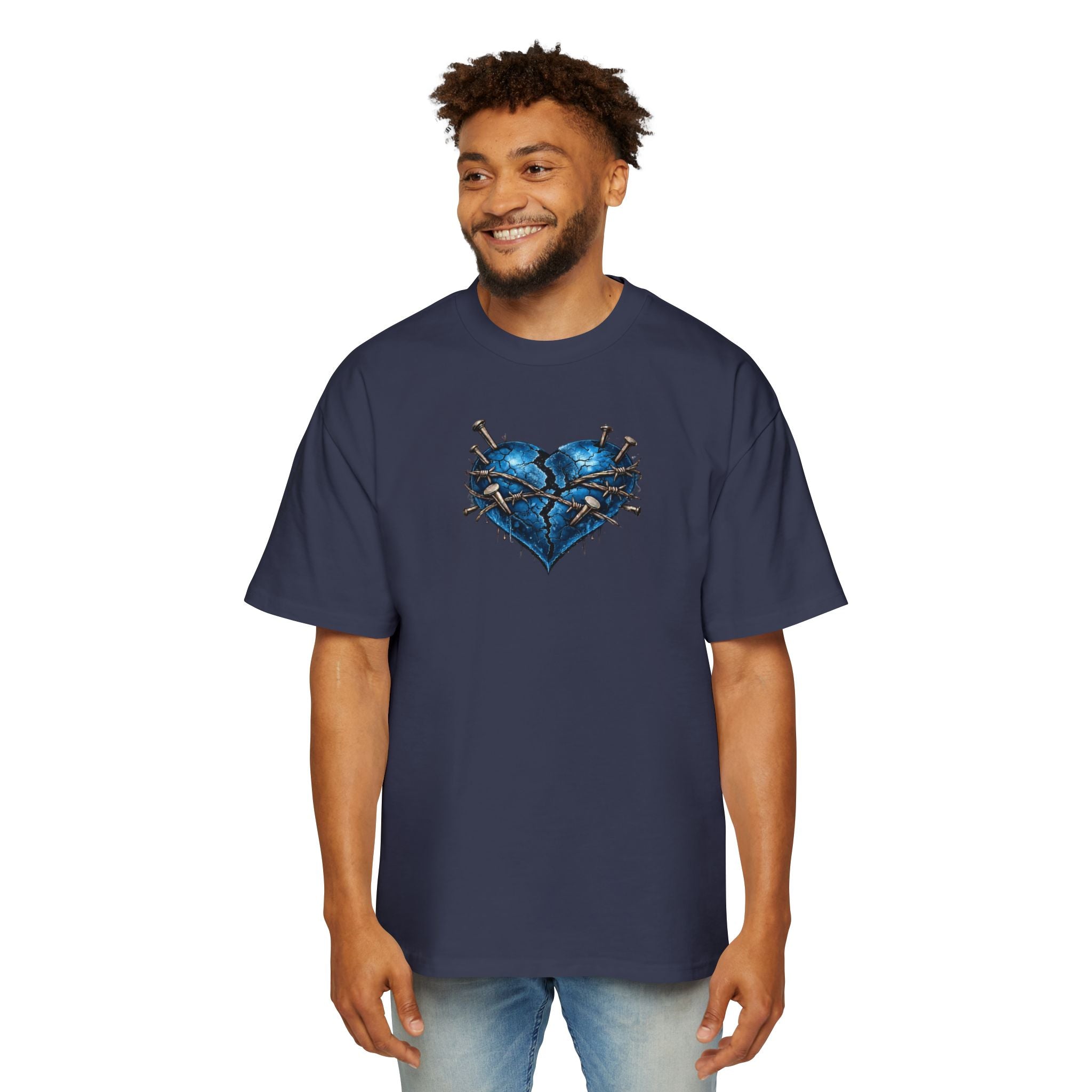 Oversized Discipline Over Emotions (Back) Graphic Tee (Blue Heart) Printify