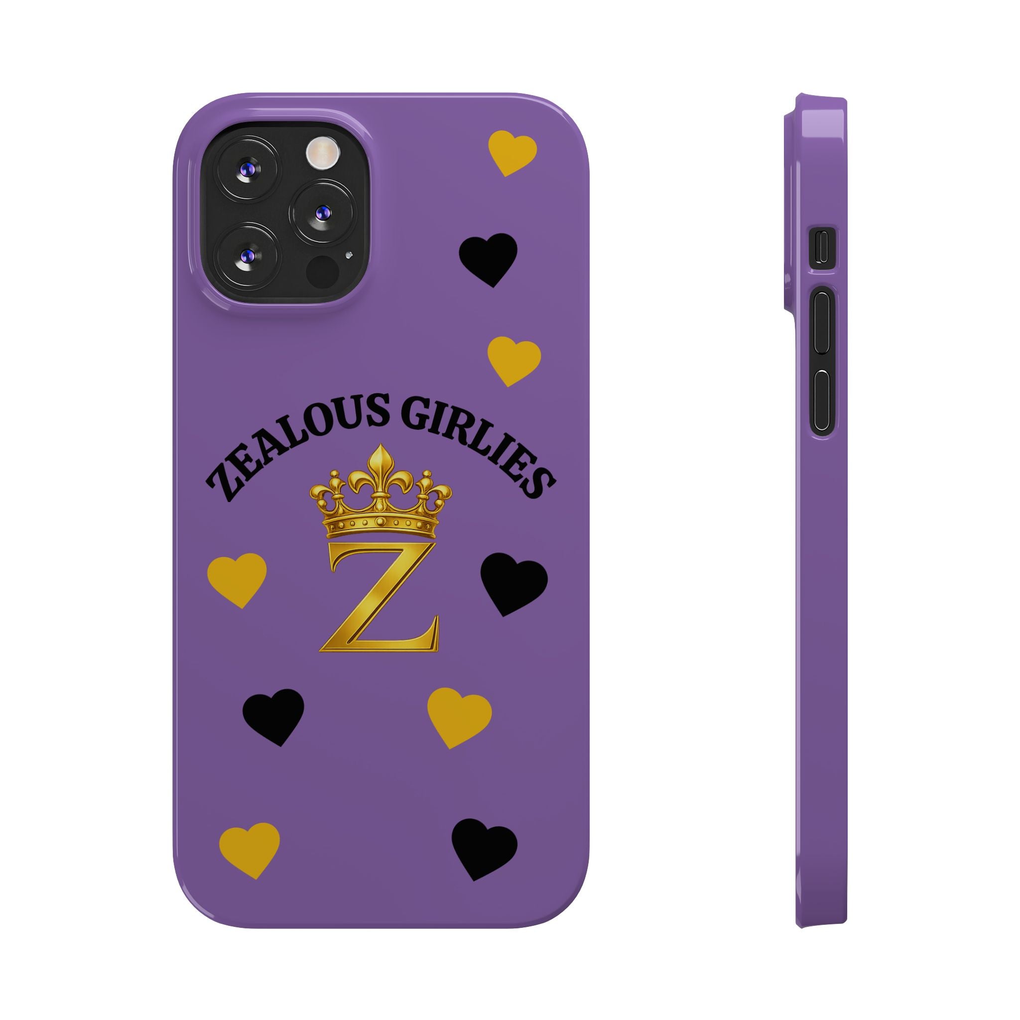 Zealous Girlies 'Z' Crown Slim Phone Case — Purple & Gold Heart Design Printify