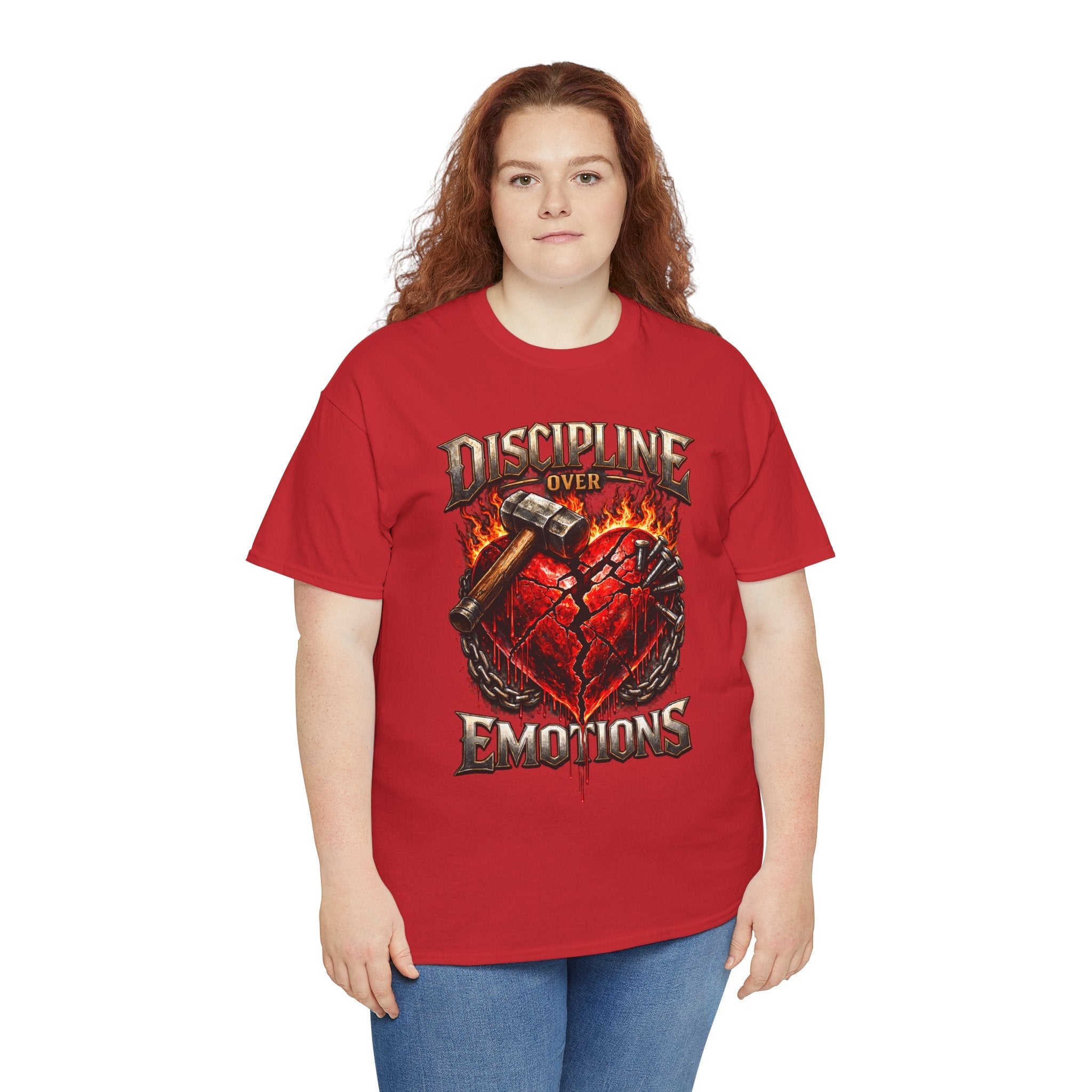 Discipline Over Emotions Graphic T-Shirt (Red Heart) Printify